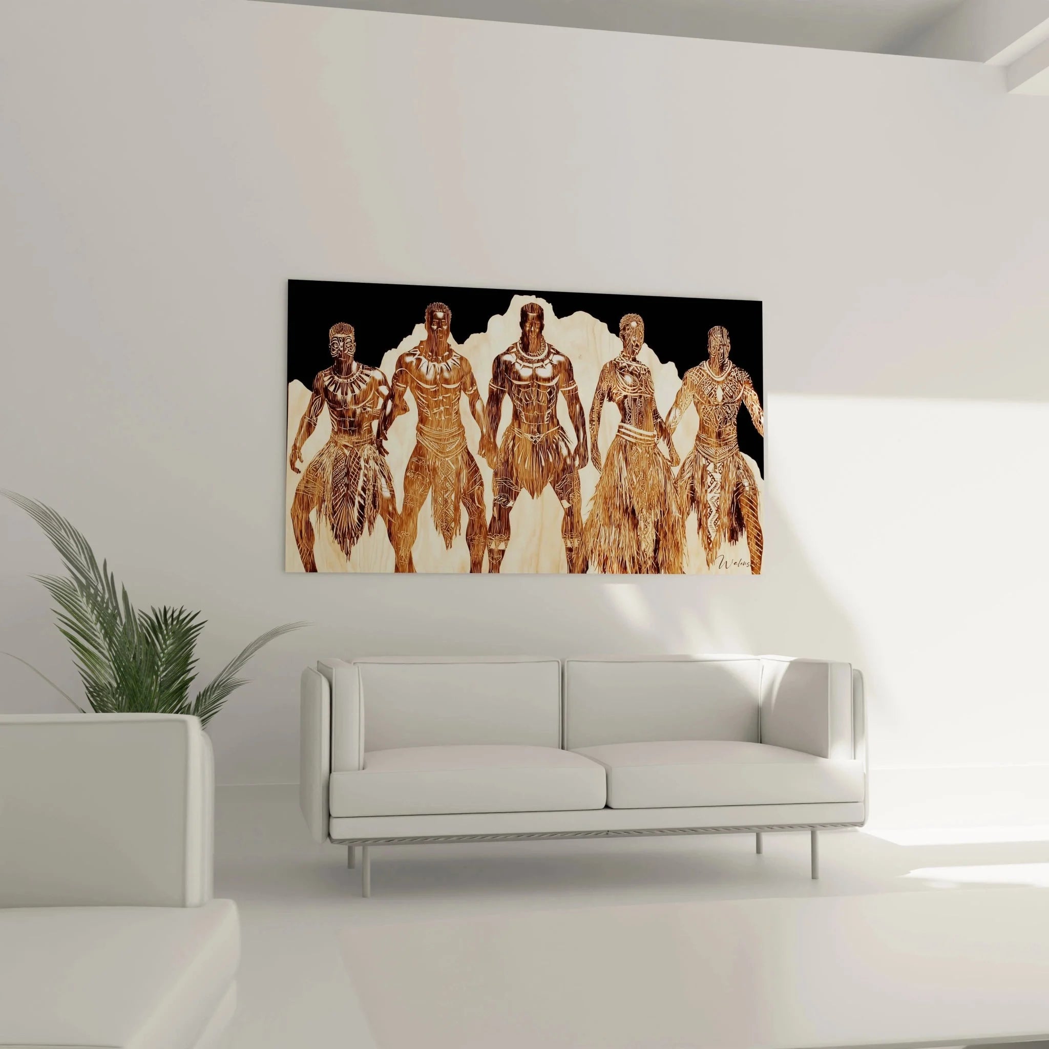 Detailansicht Afrikanische Stammeskunst Wandbild mit ornamentalen Verzierungen und geometrischen Mustern