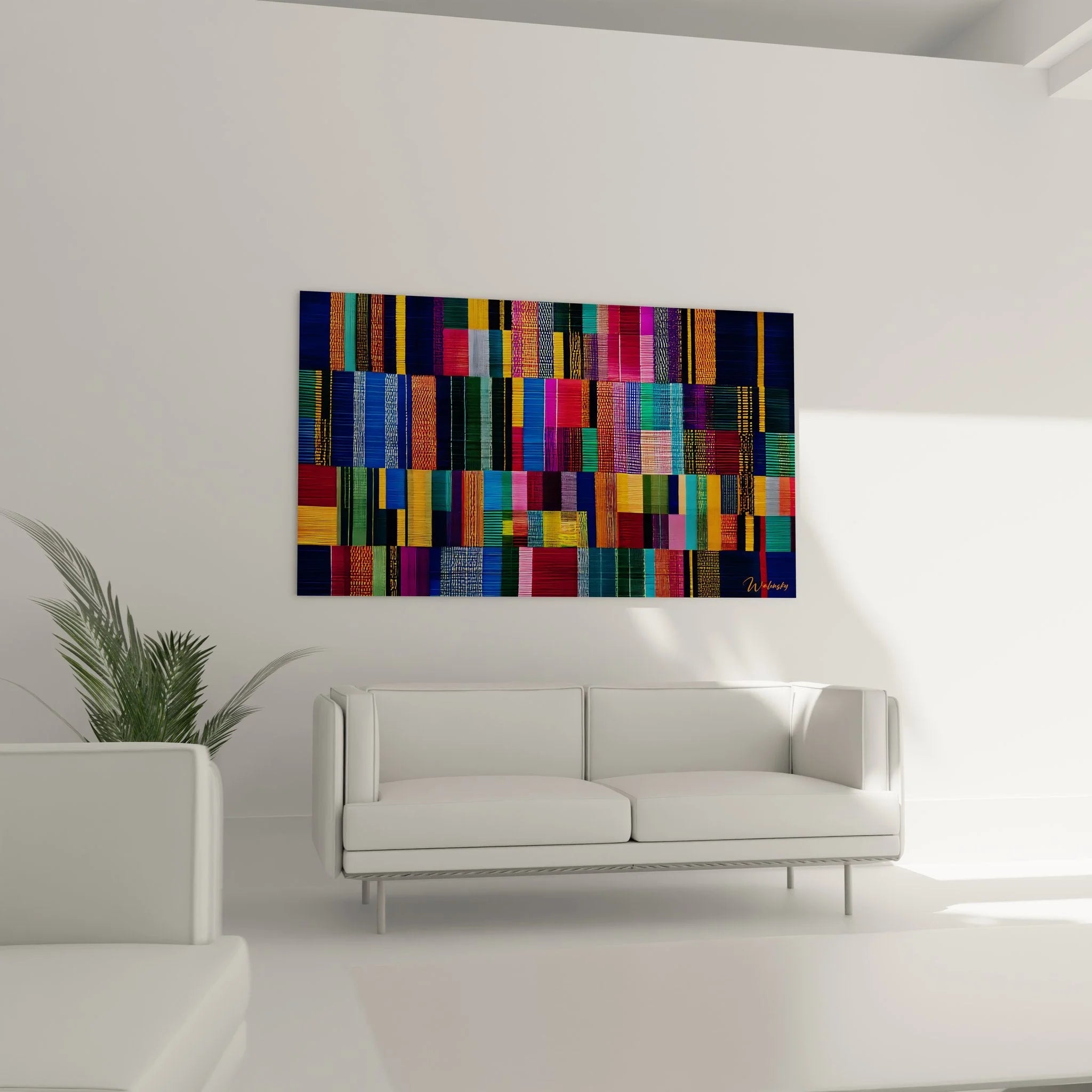 Detailansicht afrikanische Stoffmuster mit geometrischen Linien und traditionellen Farben