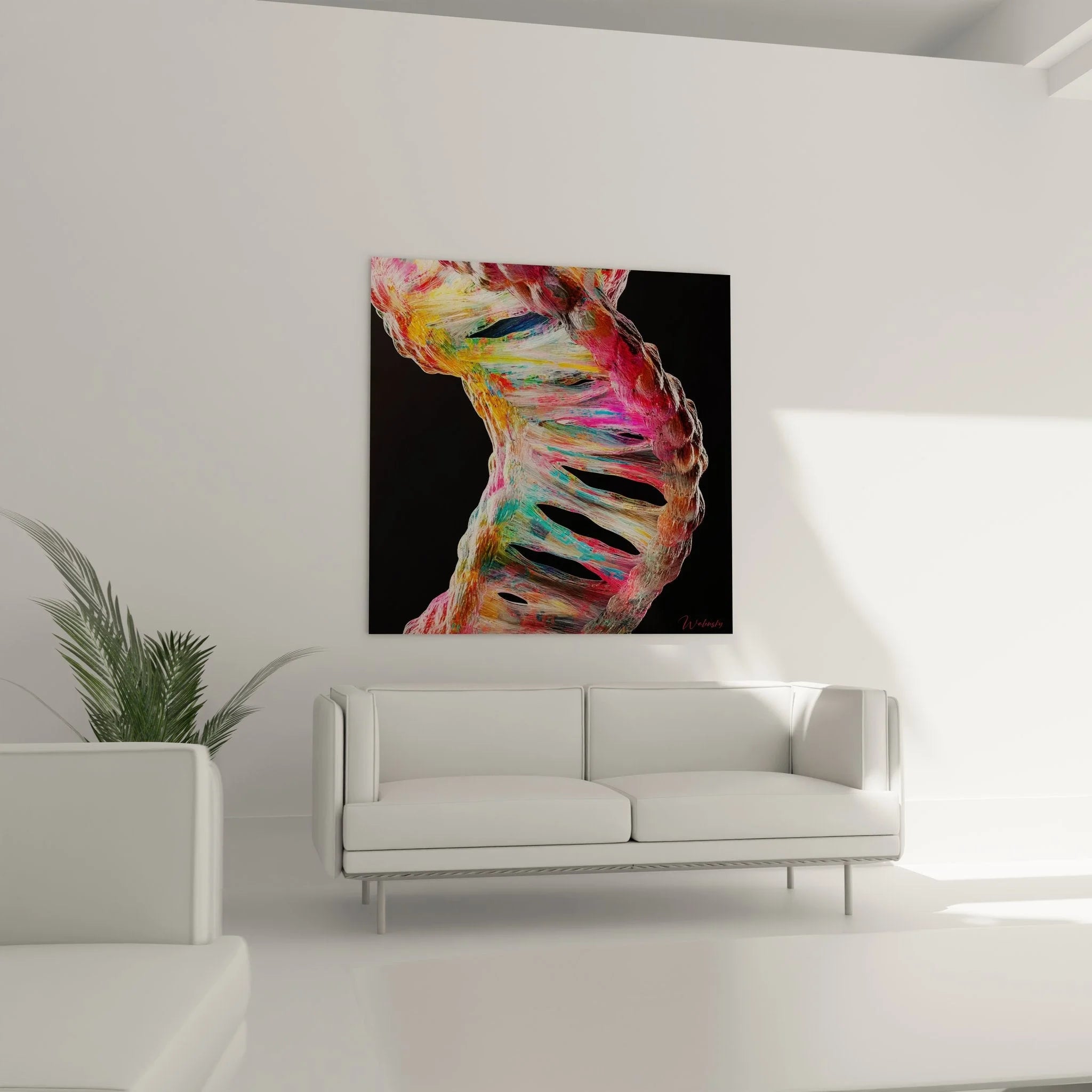 Detailansicht DNA Wandbild - Farbige abstrakte Spirale mit organischen Öffnungen