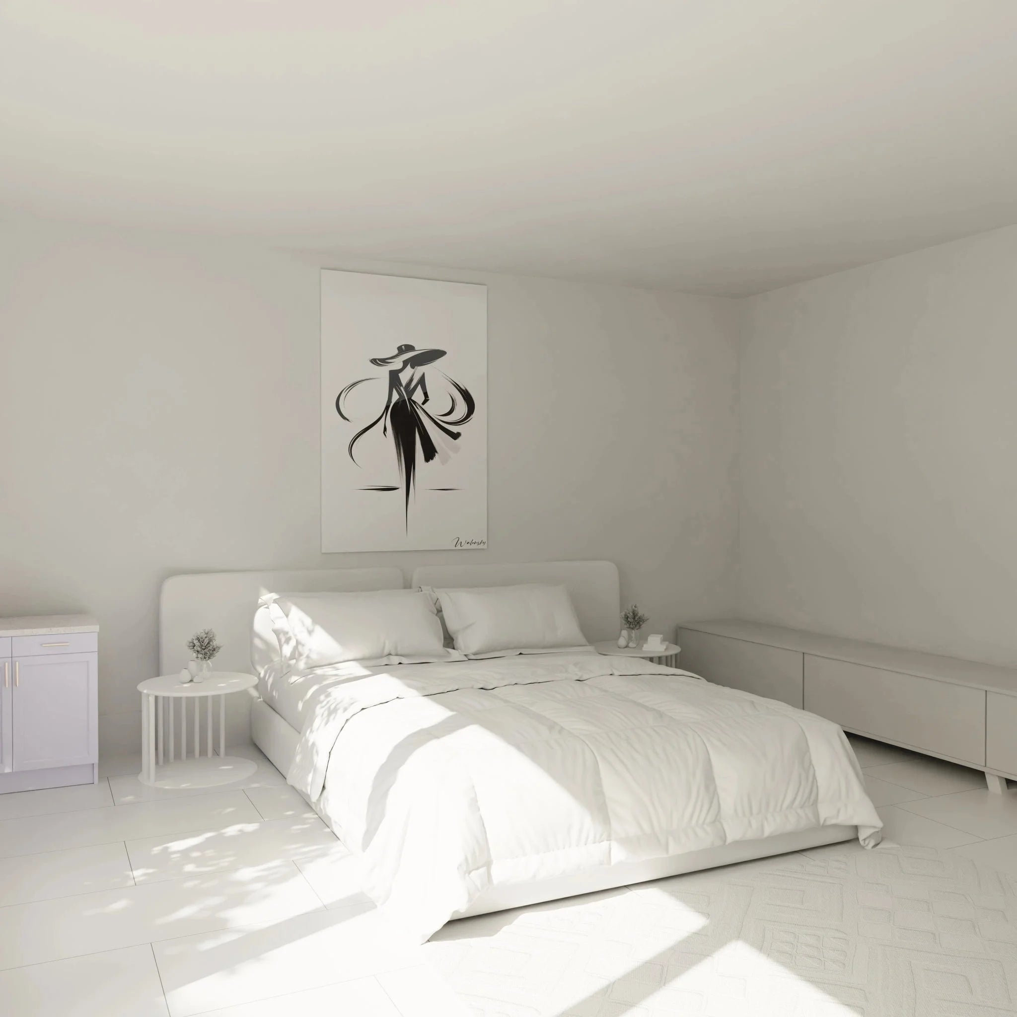 Detailansicht elegante Dame Wandbild - schwarz-weiße Figurenkunst mit expressiven Linien