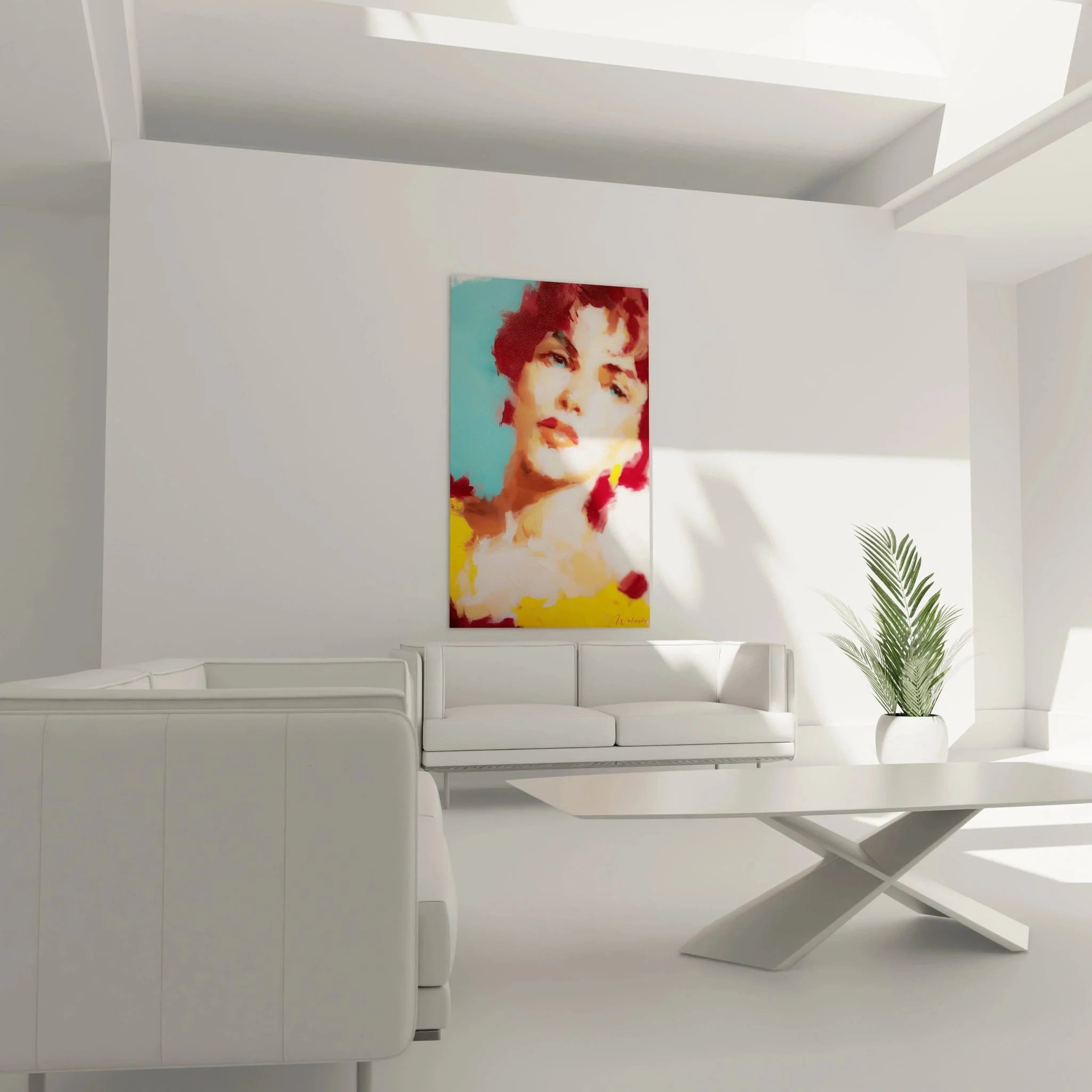 Detailansicht abstraktes Frauenportrait Wandbild impressionistische Maltechnik warme Farbpalette Nahaufnahme