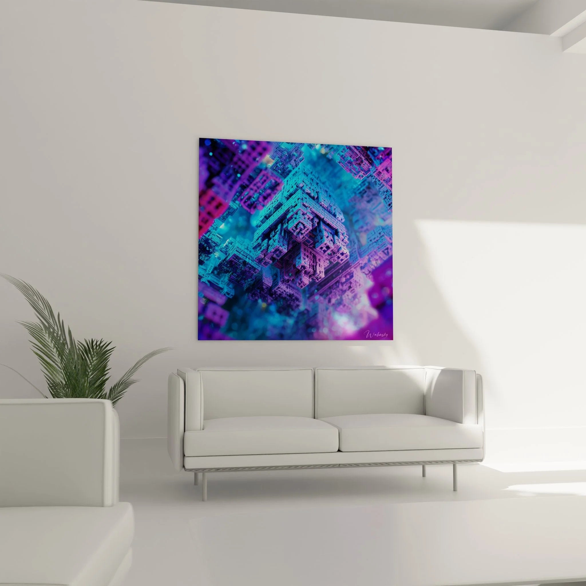 Detailansicht futuristische Kristallstrukturen Wandbild mit leuchtenden Cyber-Effekten