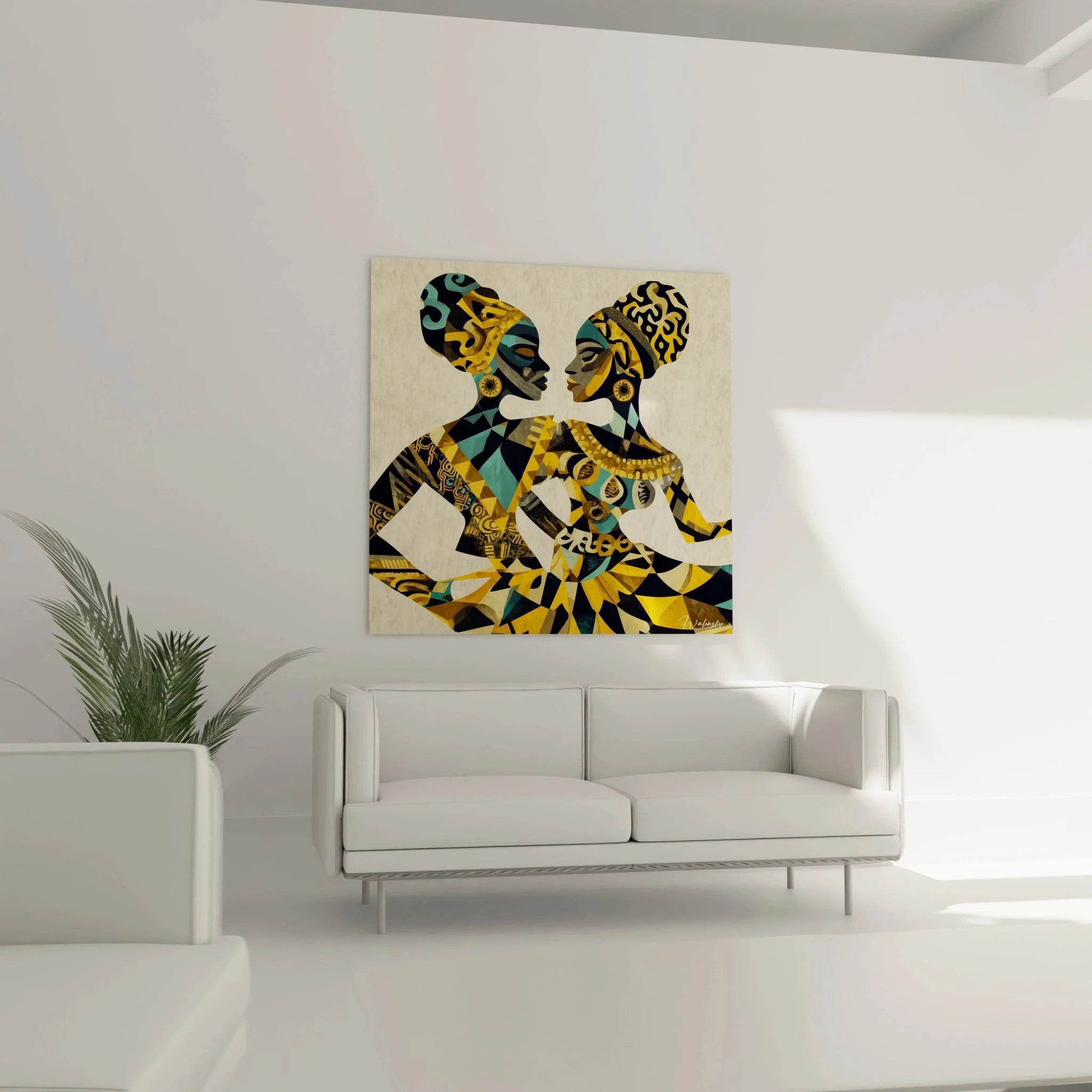 Detailansicht geometrische Muster afrikanische Tänzerinnen Wandbild - kunstvolle Ornamente und Farben