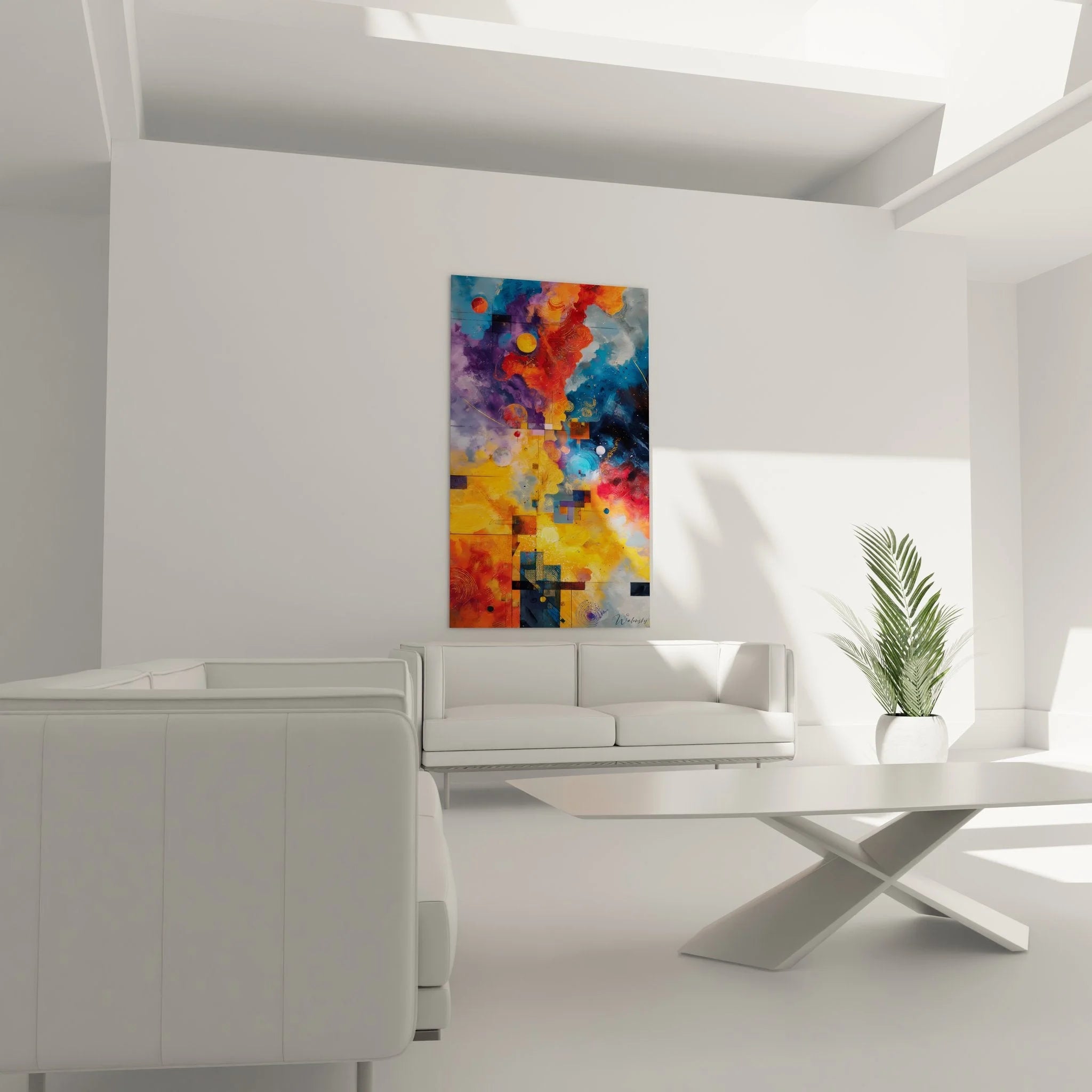 Detailansicht geometrische Muster Wandbild mit Spiralen Kreisen und abstrakten Elementen