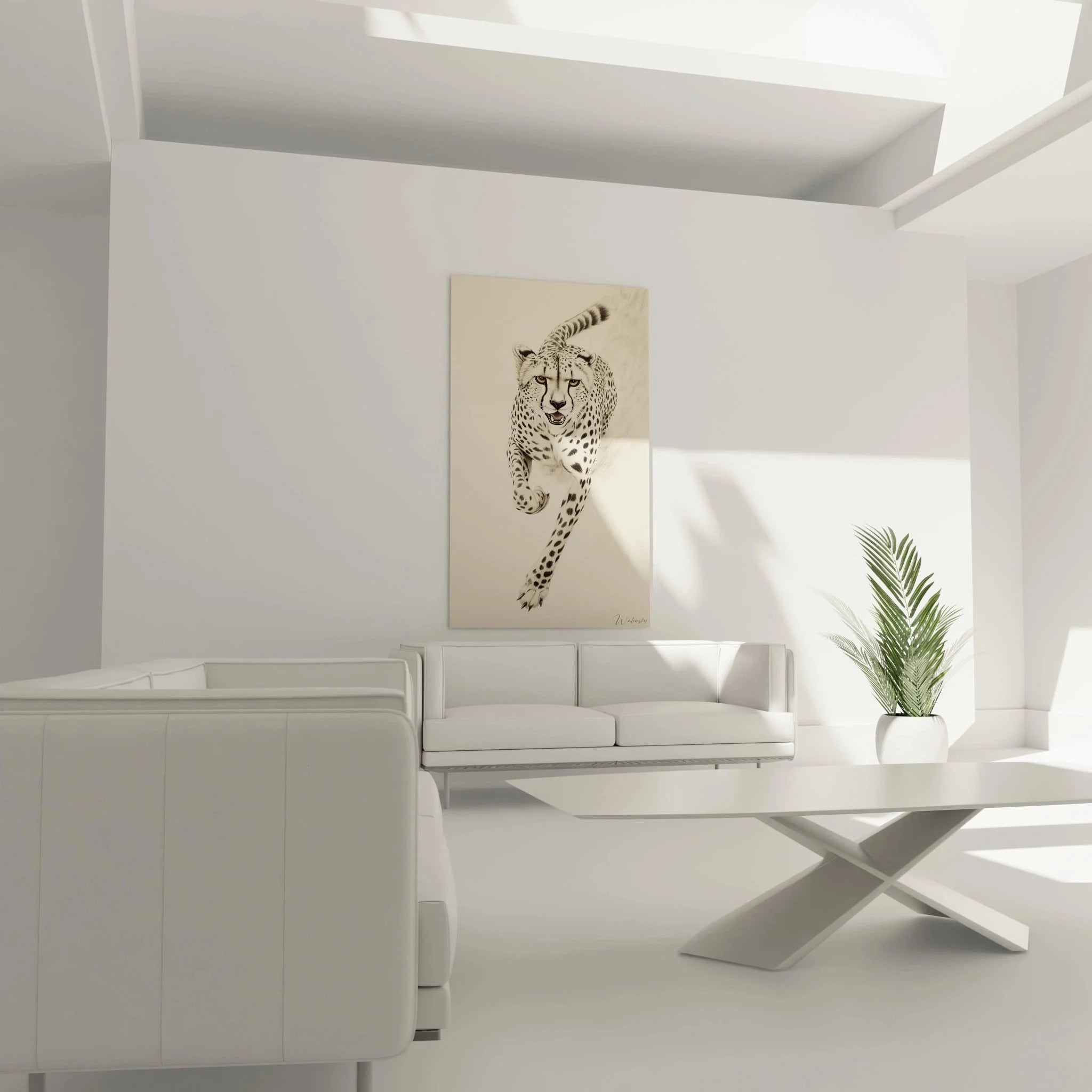 Detailansicht Gepard Kunstdruck zeigt präzise Rosetten-Musterung und charakteristische Gesichtszüge