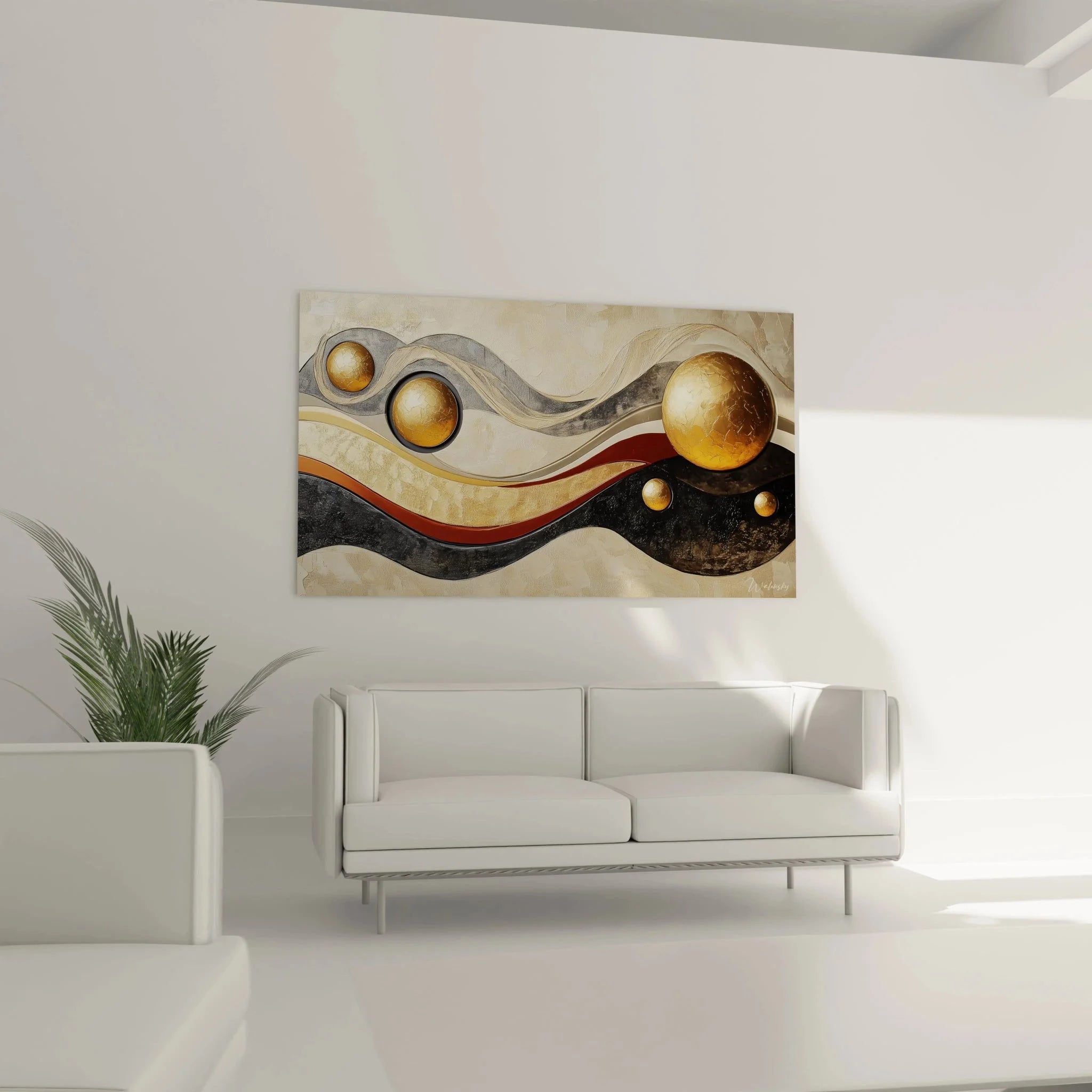 Detailansicht goldene Sphären und texturierte Oberfläche abstrakte Afrika Wandkunst