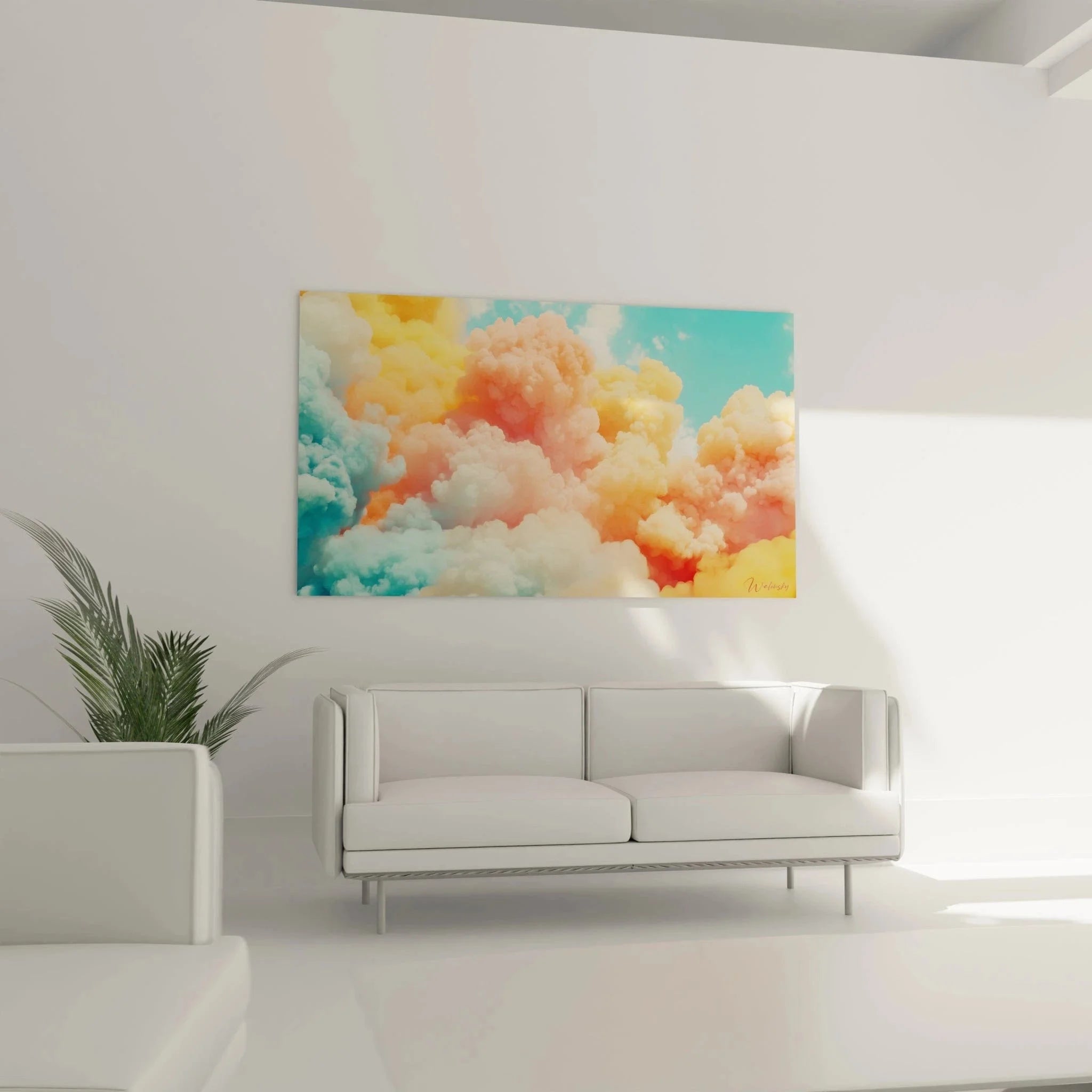 Detailaufnahme expressionistisches Himmelsbild - Wolkenstrukturen in Türkis und Korallentönen