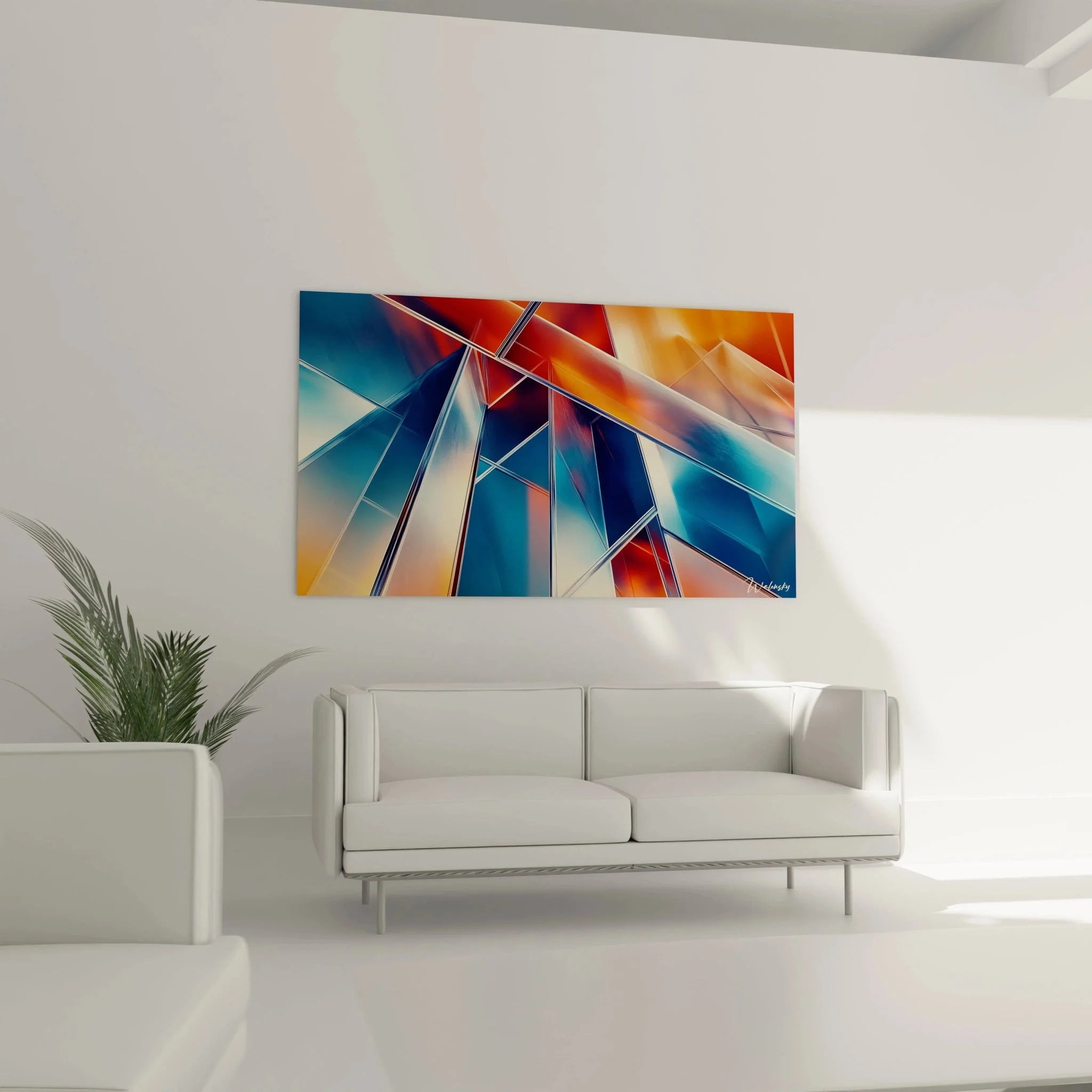 Detailaufnahme der kristallinen geometrischen Strukturen mit transparenten Flächen und Farbverläufen