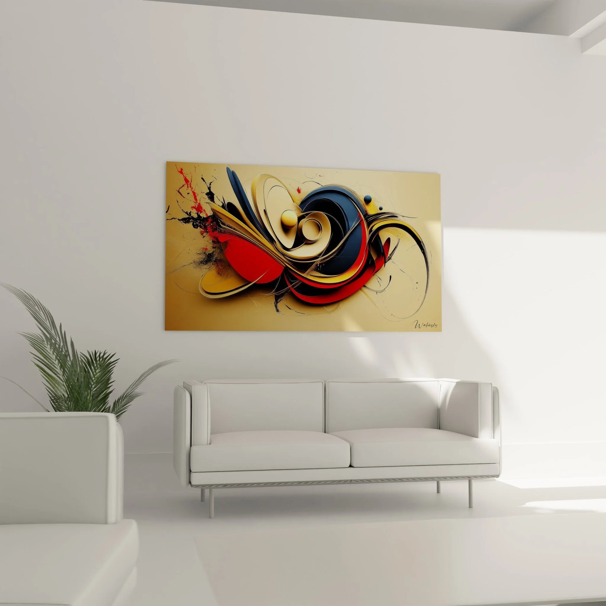 Detailansicht der organischen Formen und warmen Farbverläufe des abstrakten Wandbildes