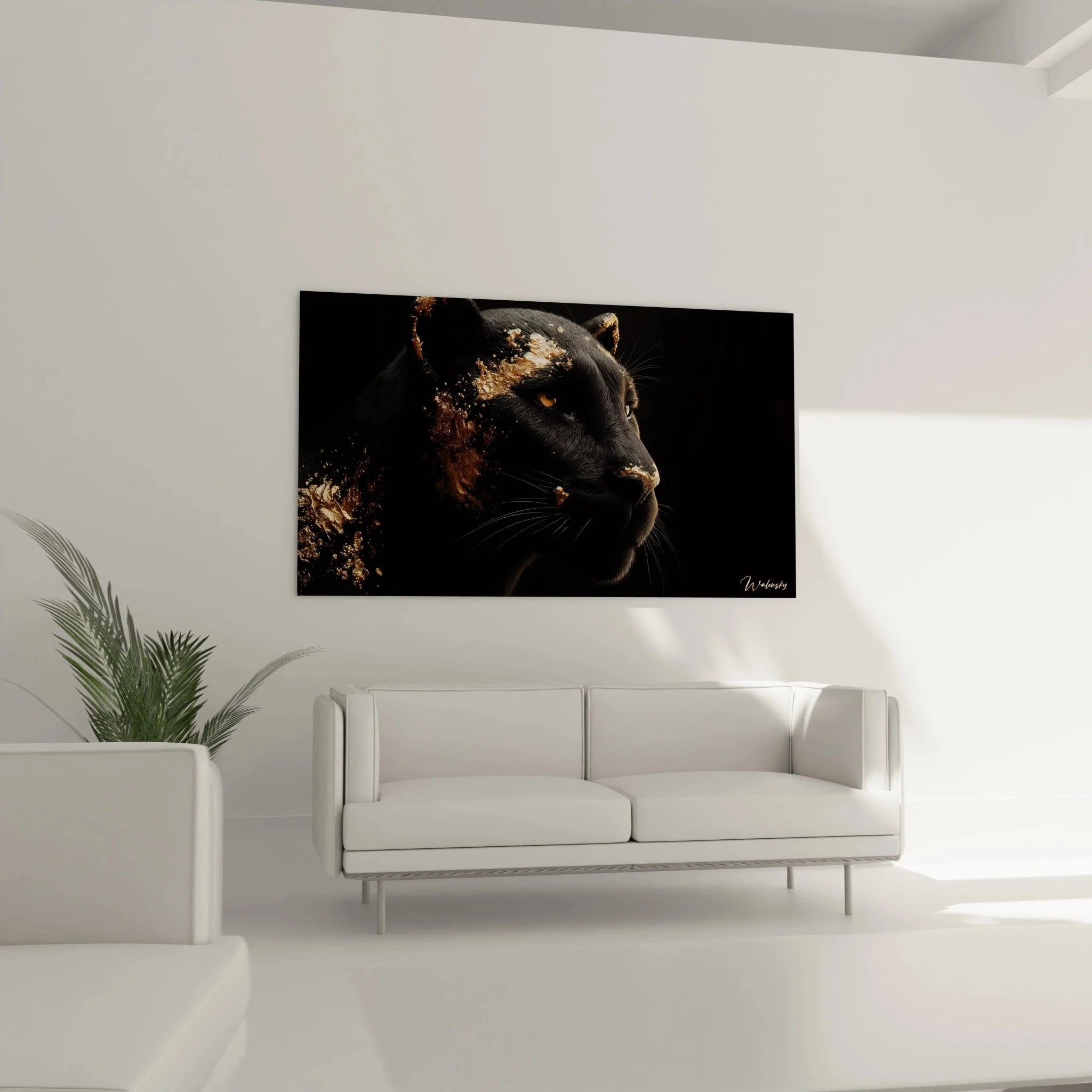 Detailansicht Panther Wandbild - goldene Akzente auf schwarzem Fell