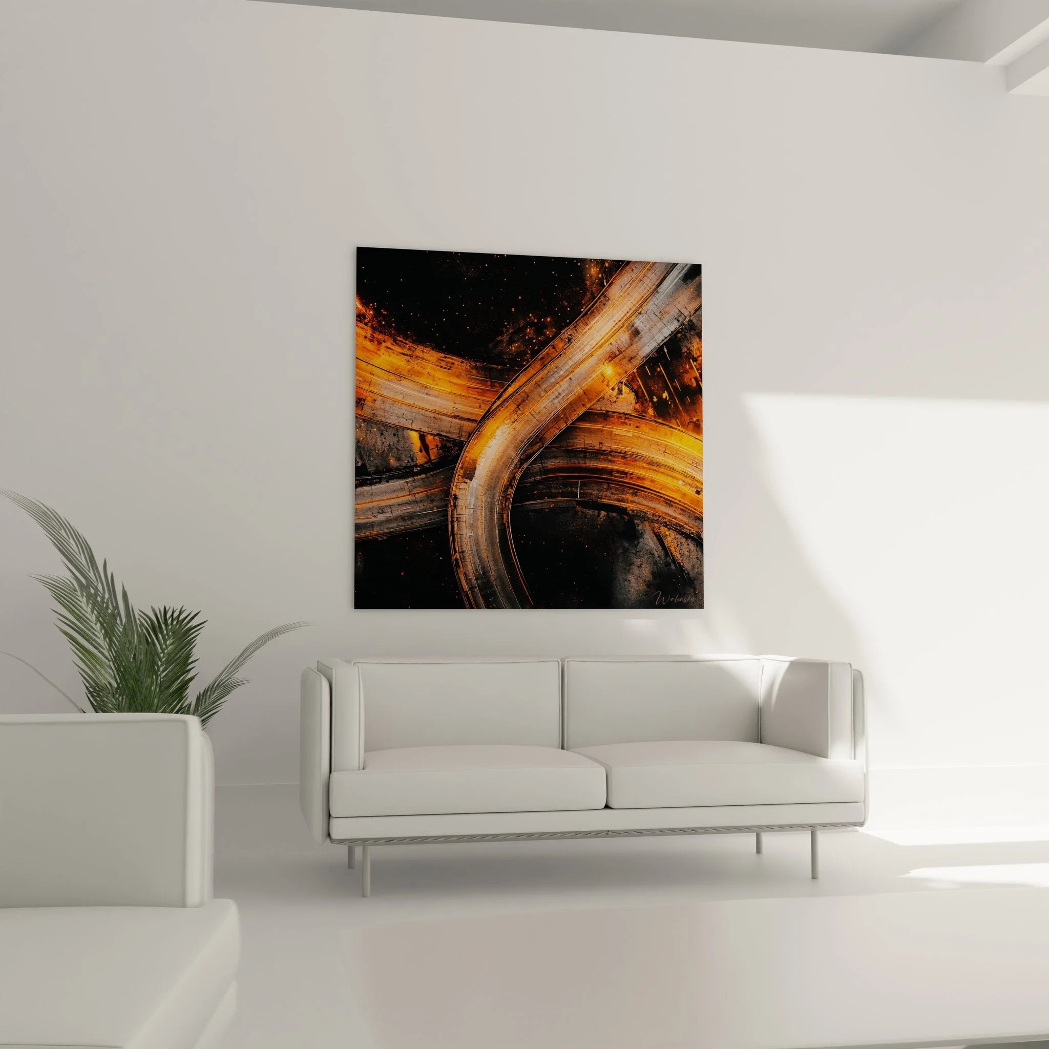 Detailaufnahme Spiralarchitektur Wandbild - Feuer und Beton in modernem Design