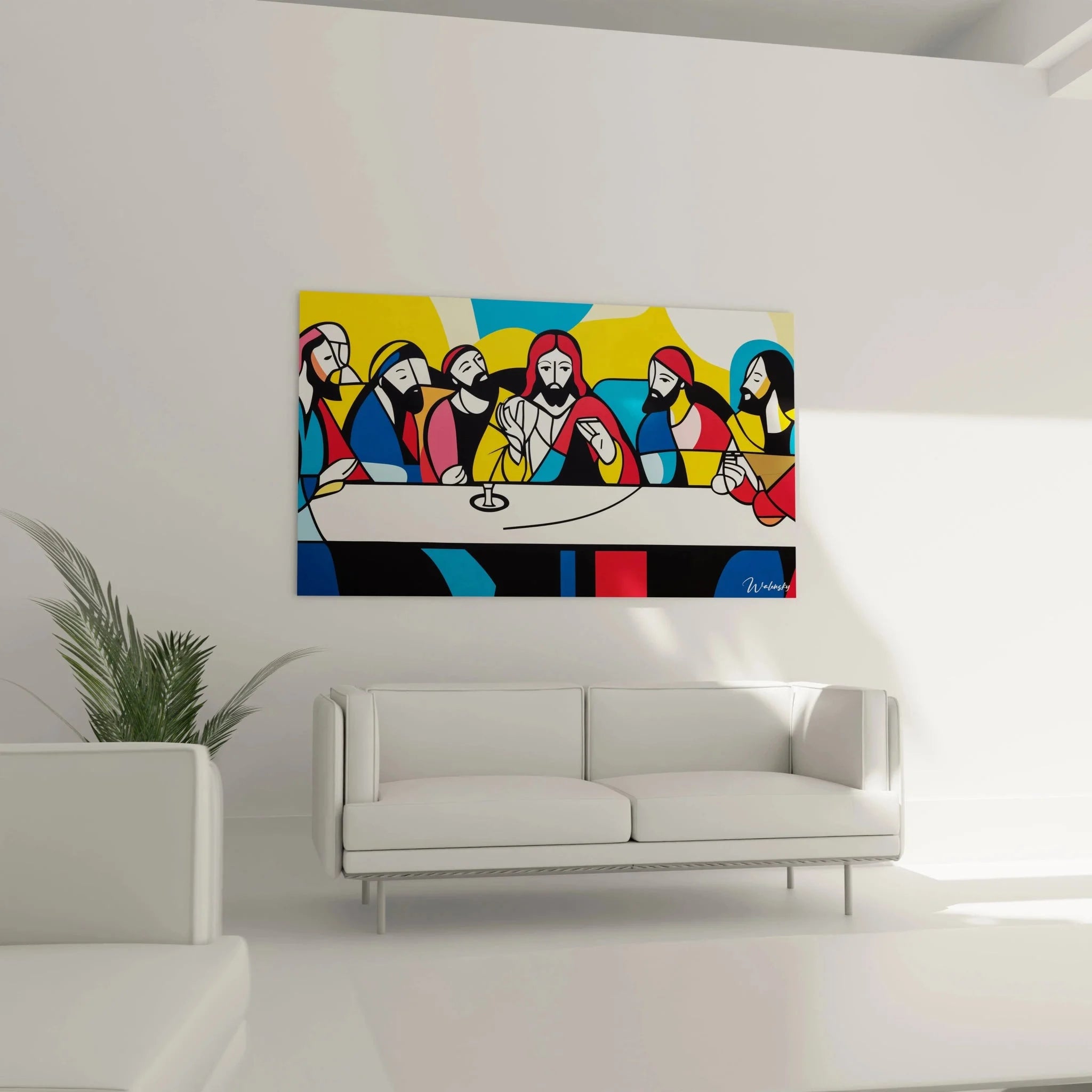 Detailansicht Wandbild Abendmahl geometrische Figuren kubistische Interpretation Da Vinci