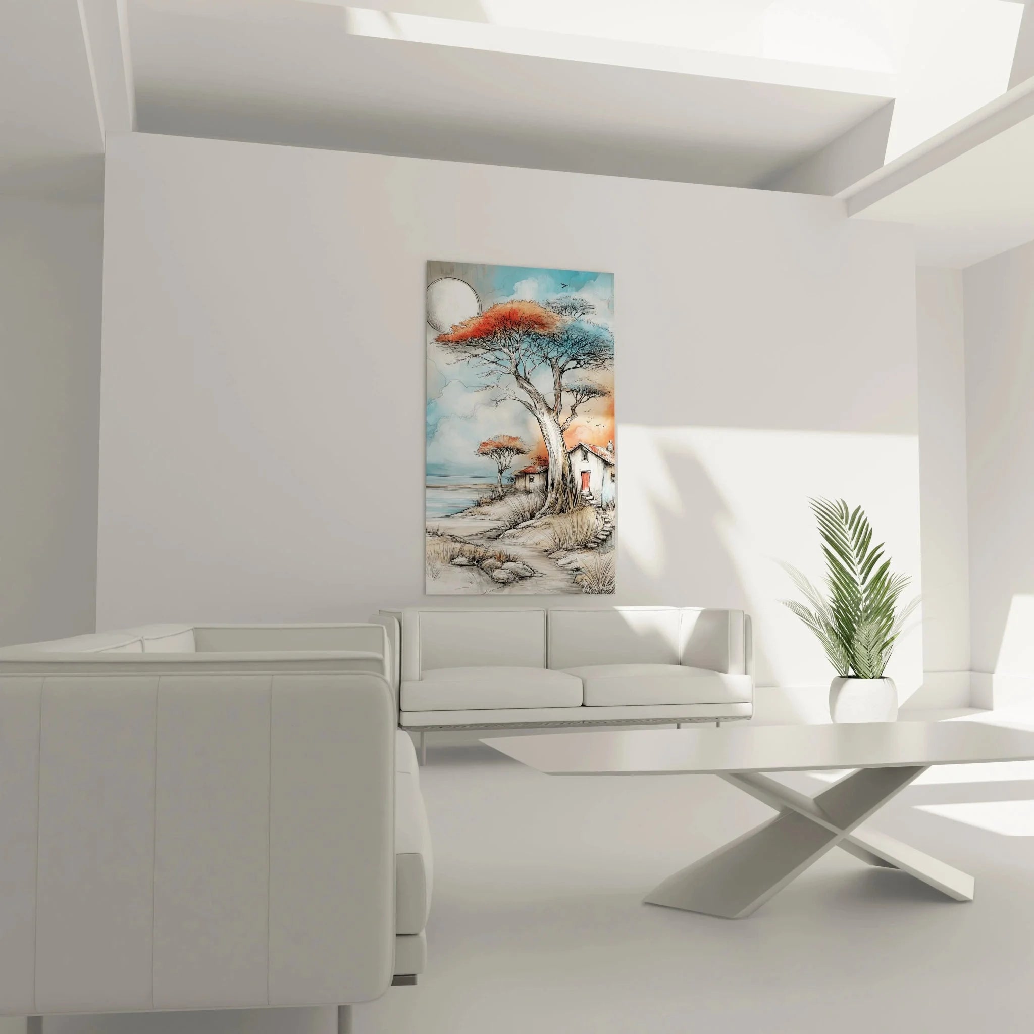 Detailansicht Wandbild Afrikanischer Baobab Baum Äste Krone Savanne Premium Leinwand Afrika Wandkunst