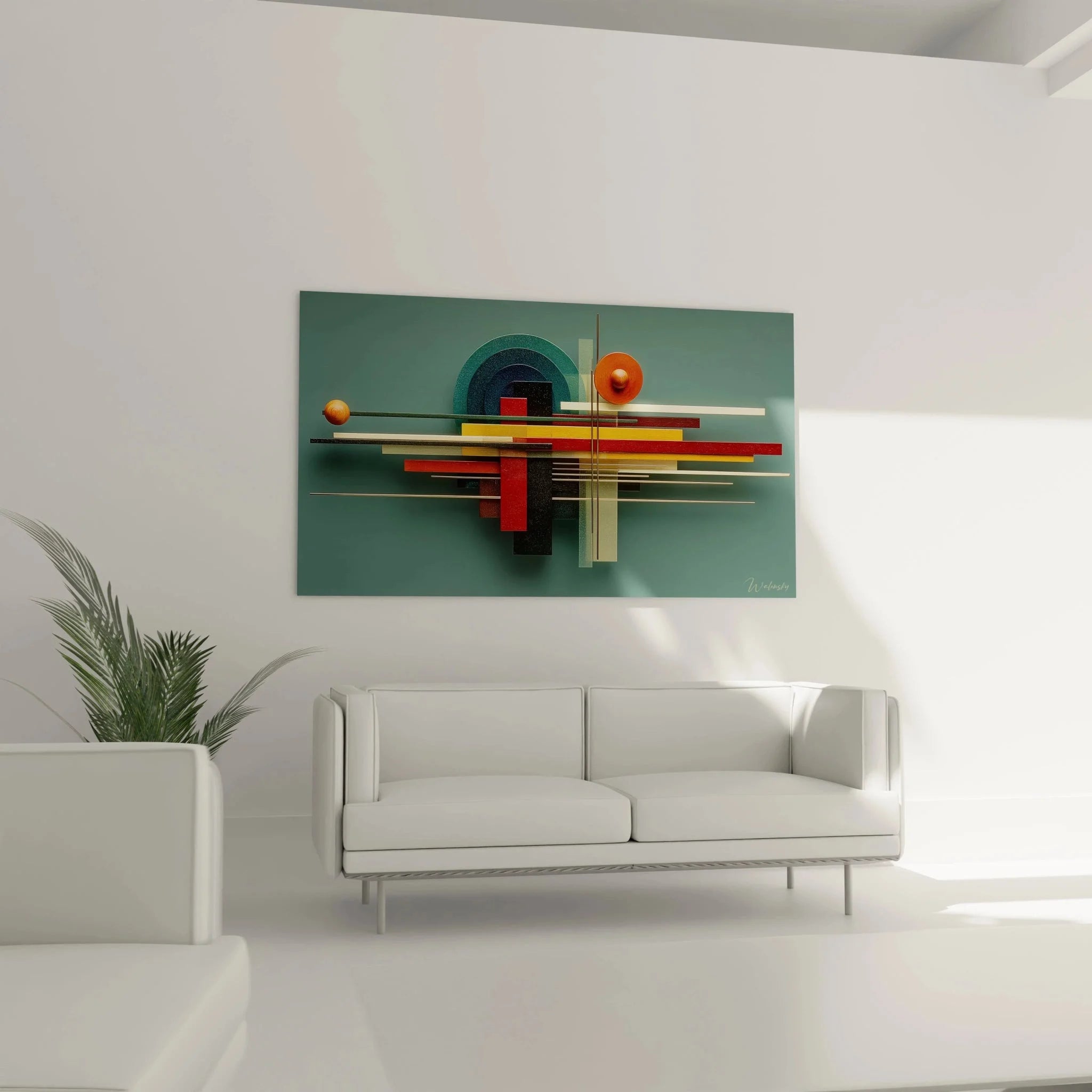 Detailansicht geometrische Bauhaus Komposition mit Kreisen und Rechtecken