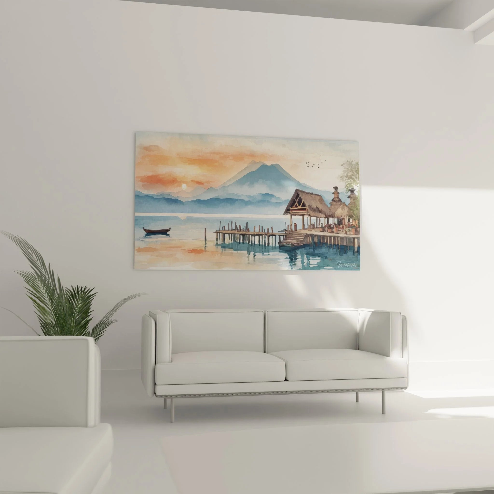 Detailansicht Wandbild Bergsee mit romantischem Steg und Bergen