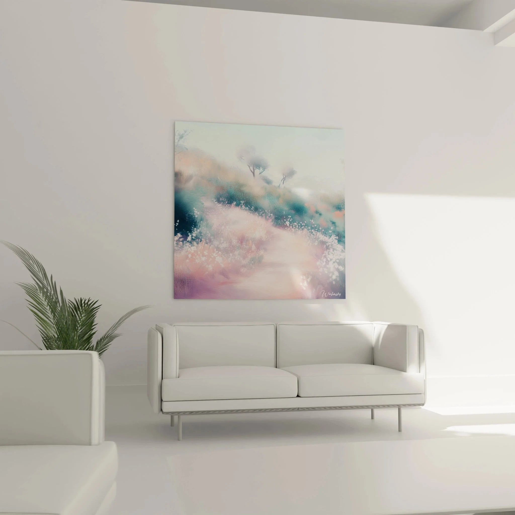 Detailansicht Wandbild Blütenzauber - zarte Pastellfarben und weiße Blütenstrukturen in Nahaufnahme