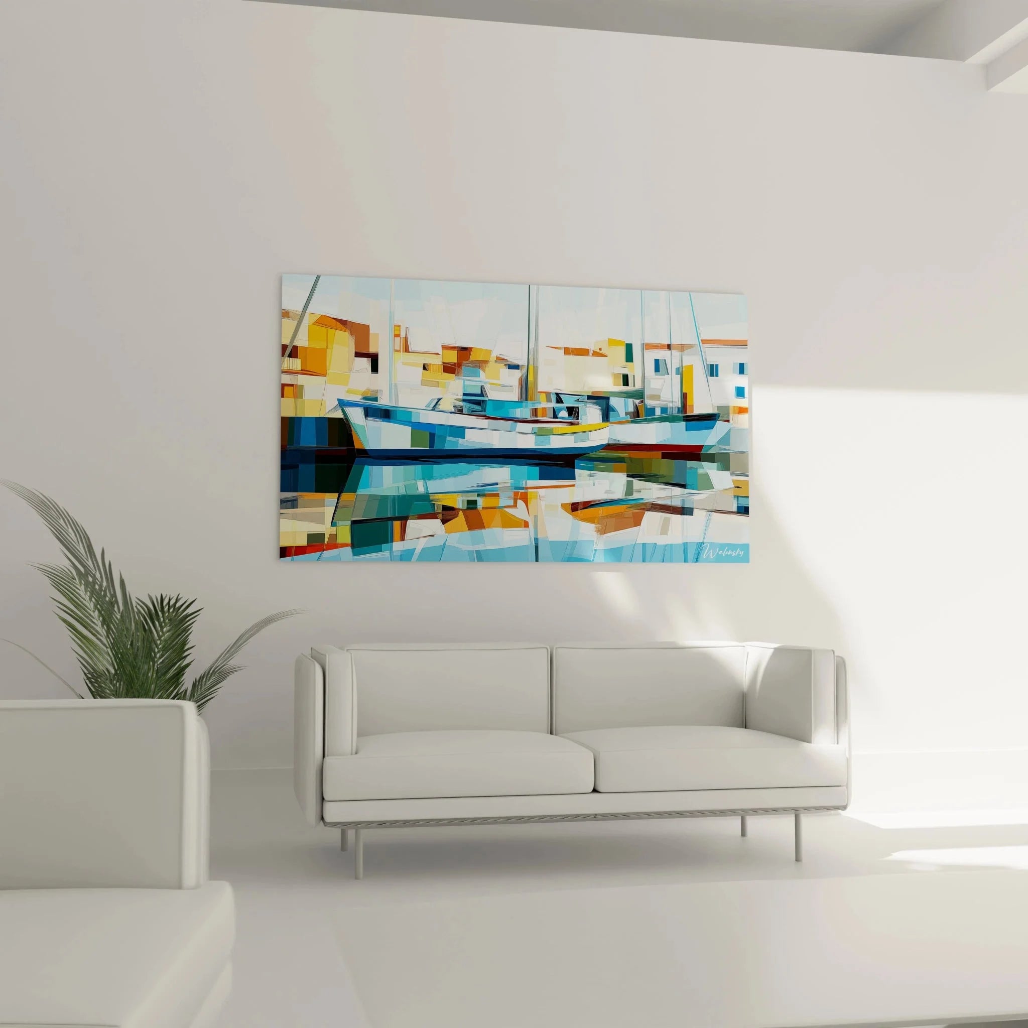 Detail Wandbild maritime Boote kubistisch - Nahaufnahme geometrische Hafenszene