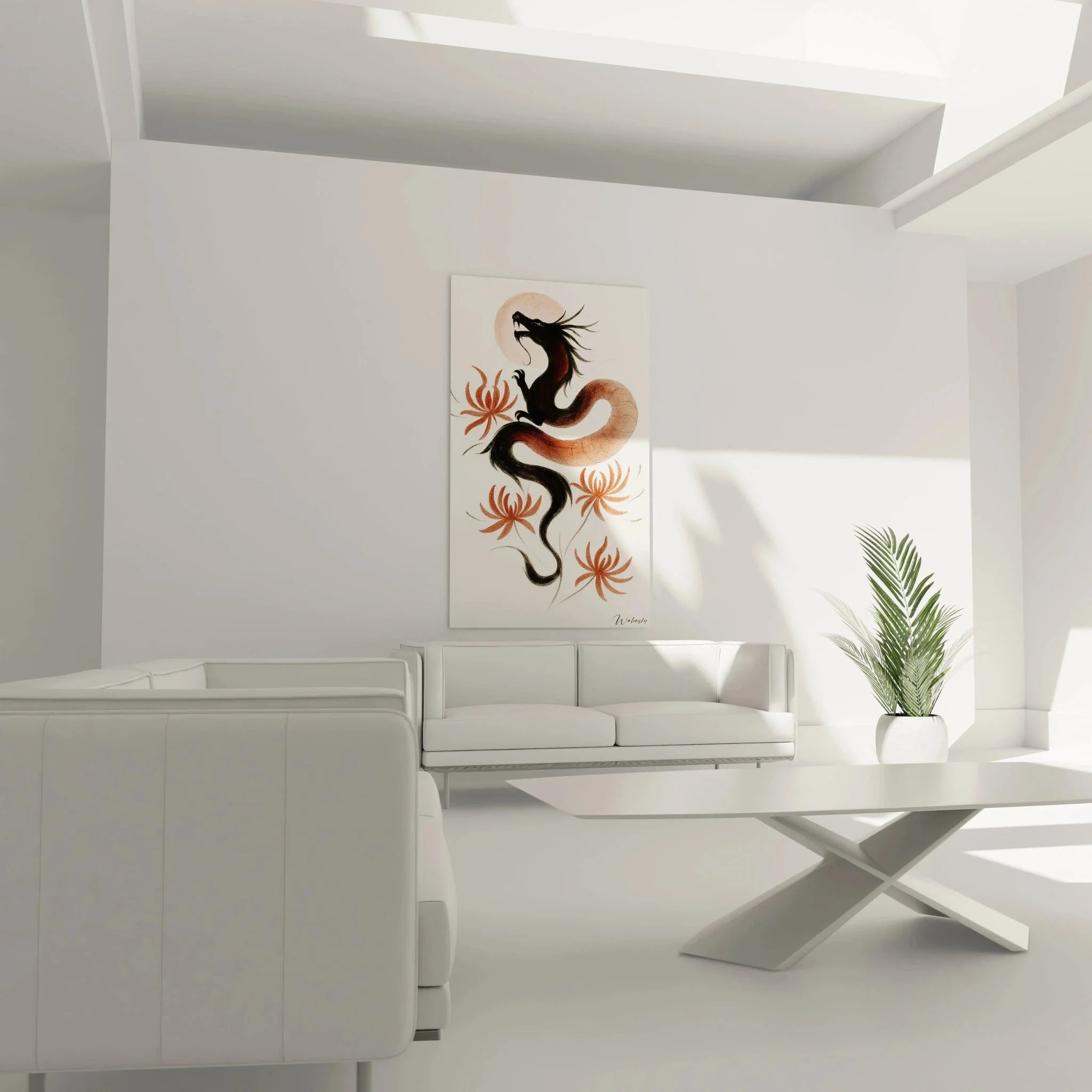 Detailansicht Wandbild Drache Schuppen und Klauen mit Lotusblüten - asiatische Wandkunst XXL