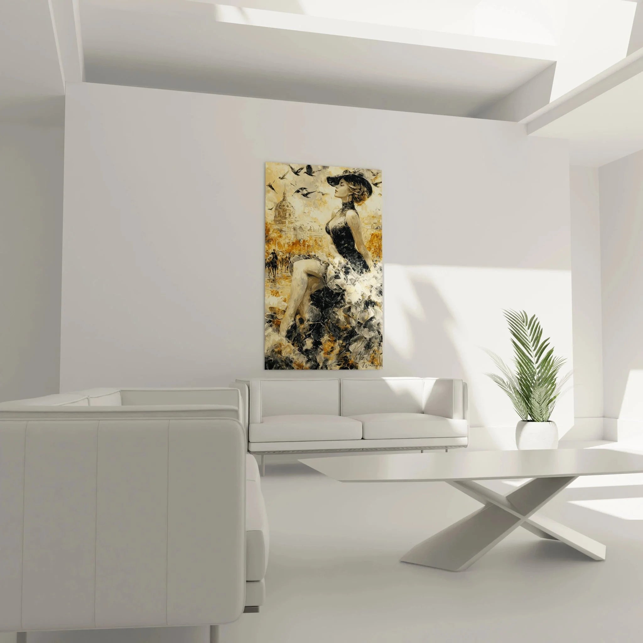 Detailansicht Wandbild elegante Dame - gotische Kunstwerk mit melancholischer Atmosphäre