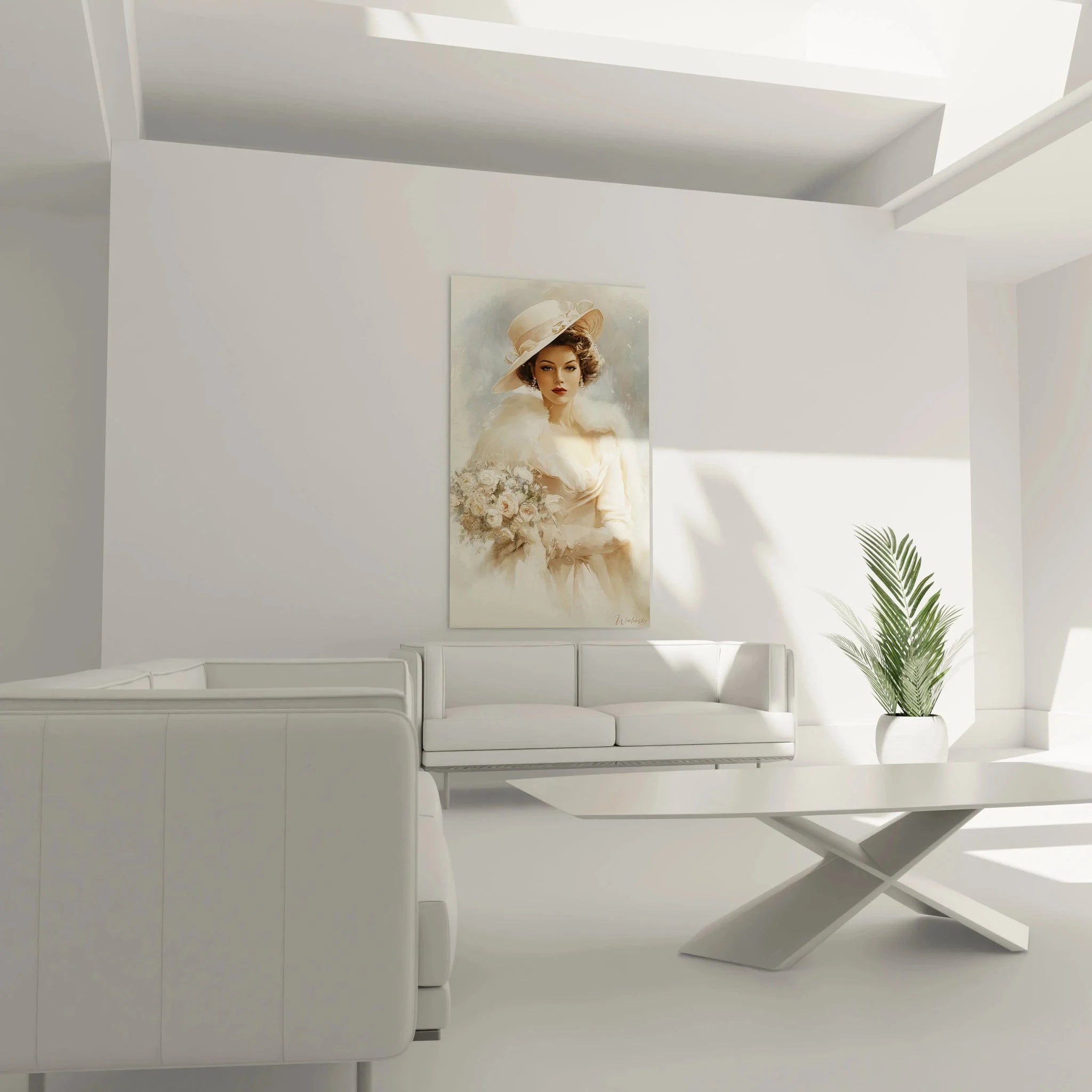 Detail Wandbild elegante Vintage Dame - Nahaufnahme Portrait mit Hut und Perlenschmuck