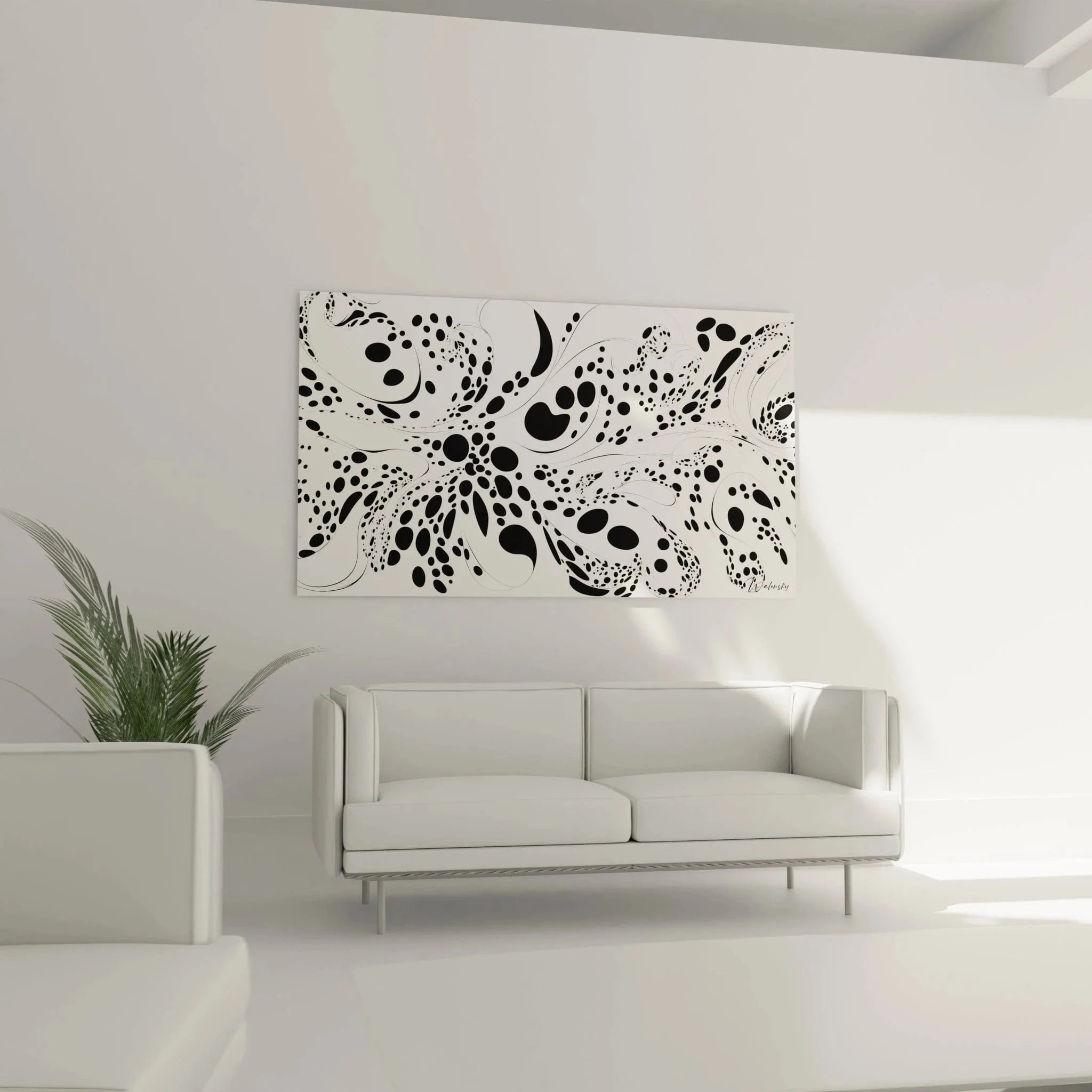 Detailansicht Wandbild abstrakte Flecken schwarz mit verschiedenen Punktgrößen und Strukturen