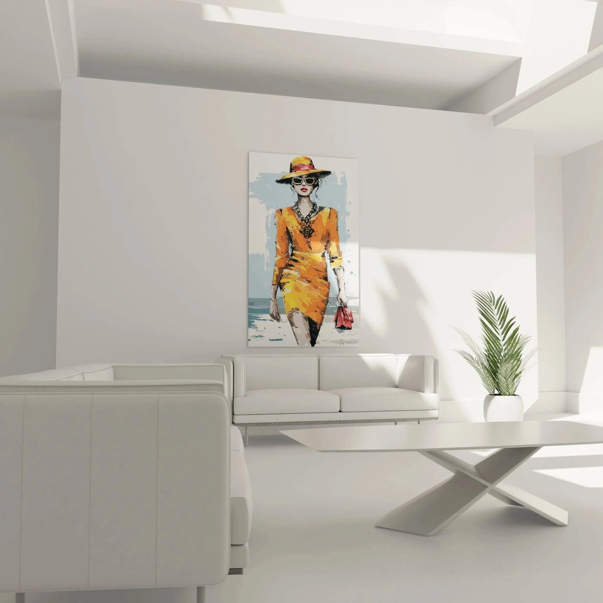 Detailaufnahme Wandbild Frau mit Sonnenbrille - Moderne Kunstdruck Modeillustration