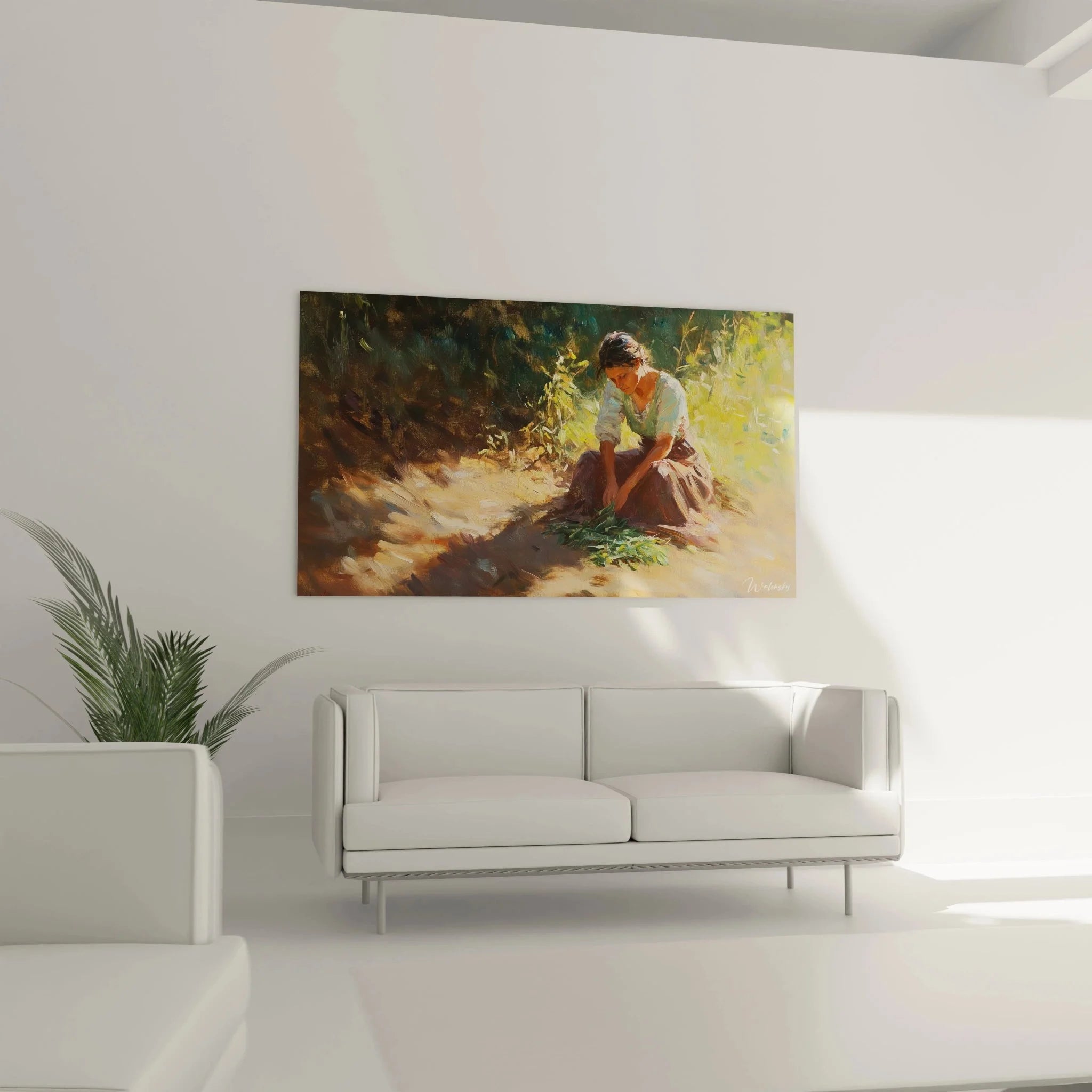 Detailansicht Wandbild impressionistische Gärtnerin bei Pflanzenarbeit - Pissarro Art