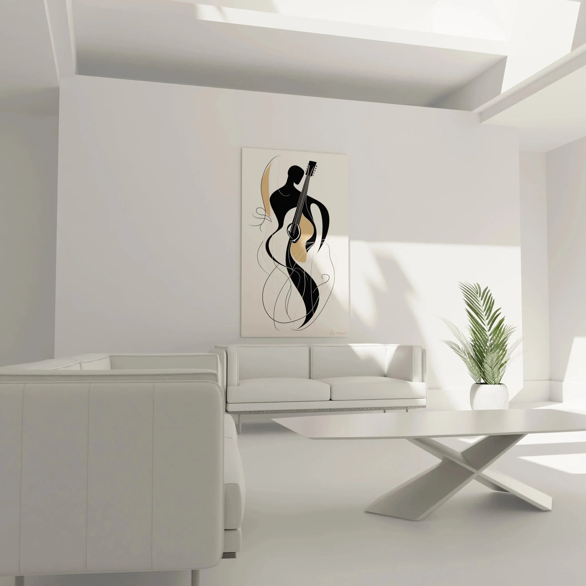 Detailansicht Wandbild Gitarrist abstrakt kubistische Linien Georges Braque Stil