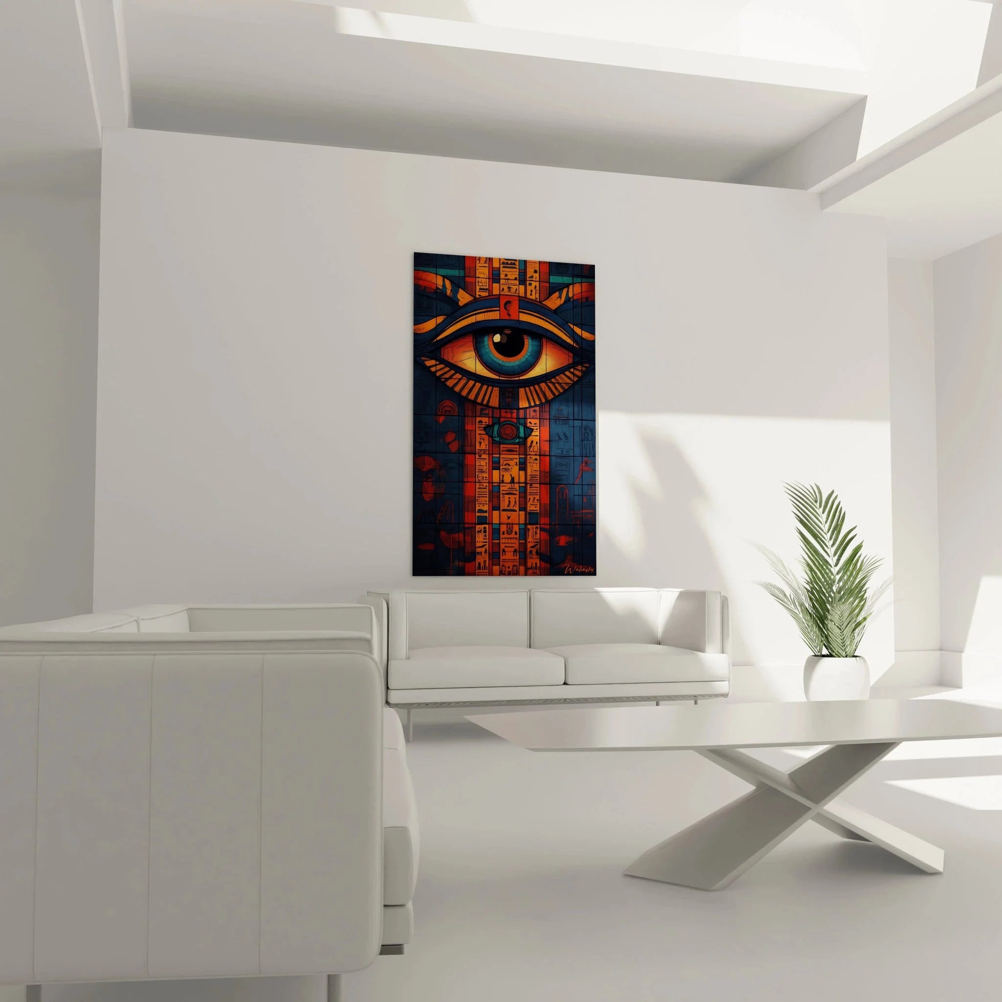 Detailaufnahme Wandbild Auge des Horus - Hieroglyphen und ägyptische Symbole in Nahansicht