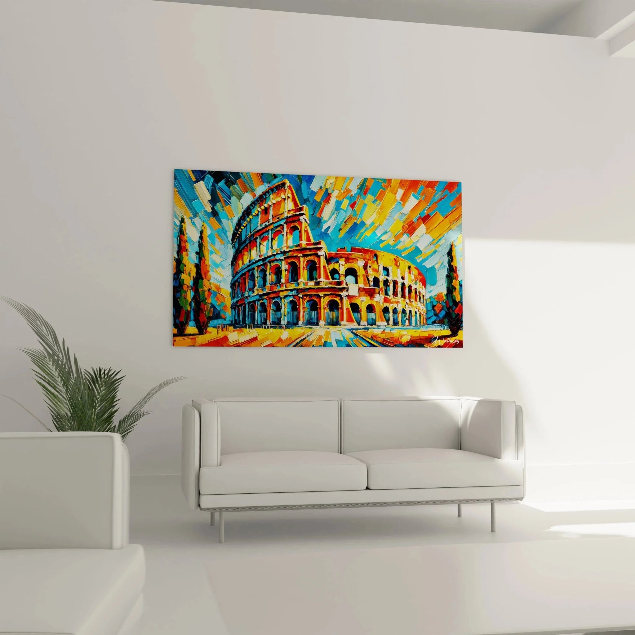 Detailansicht fauvistisches Wandbild Kolosseum intensive Farbpalette Pinselstriche