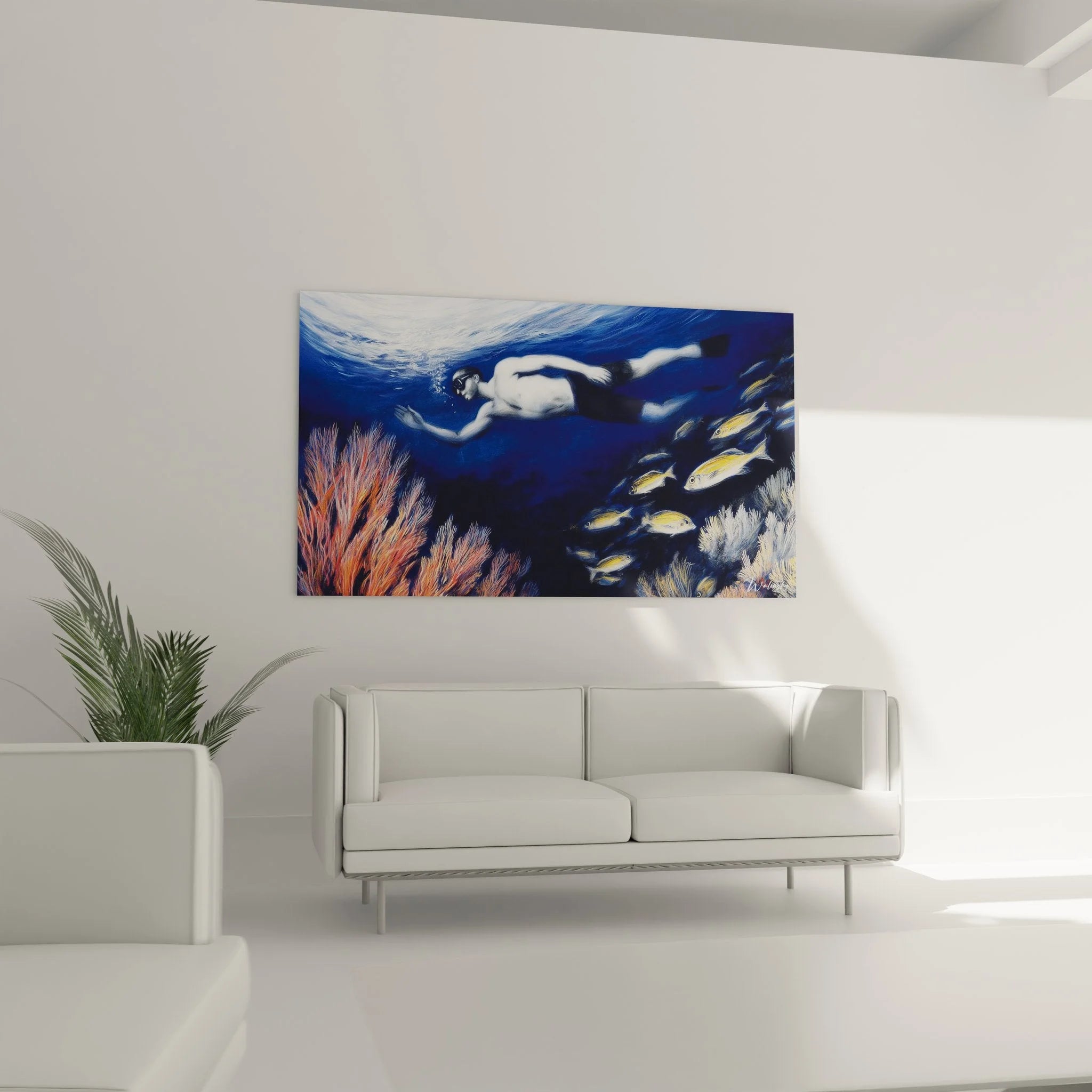 Detailansicht Wandbild Korallenriff mit leuchtenden Farben und Meeresfischen