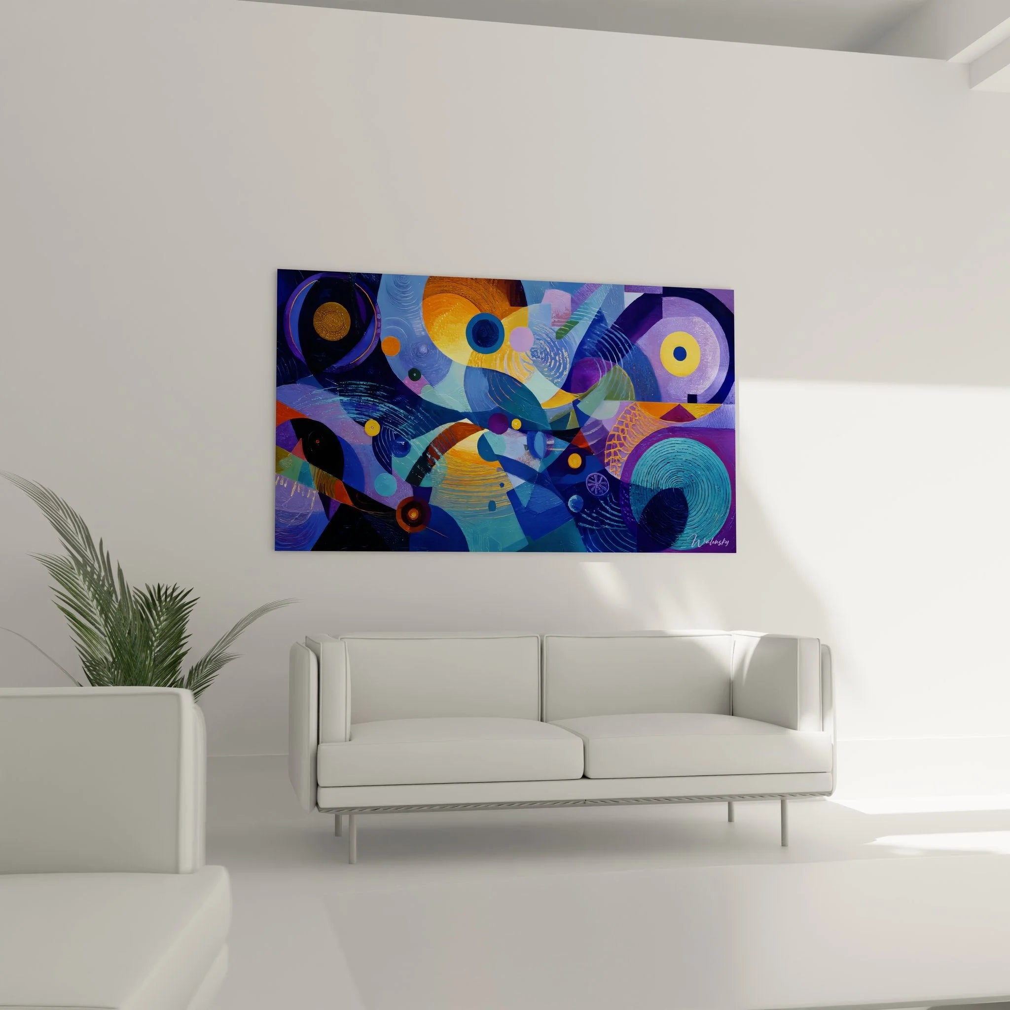 Detailaufnahme Wandbild Kosmische Abstraktion zeigt konzentrische Kreise und geometrische Muster