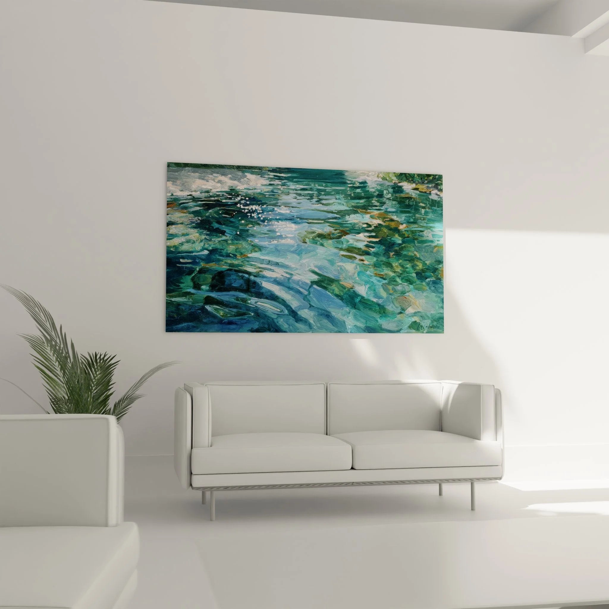 Detailansicht Wandbild kristallklares Wasser mit türkisen Reflexionen und natürlichen Lichteffekten