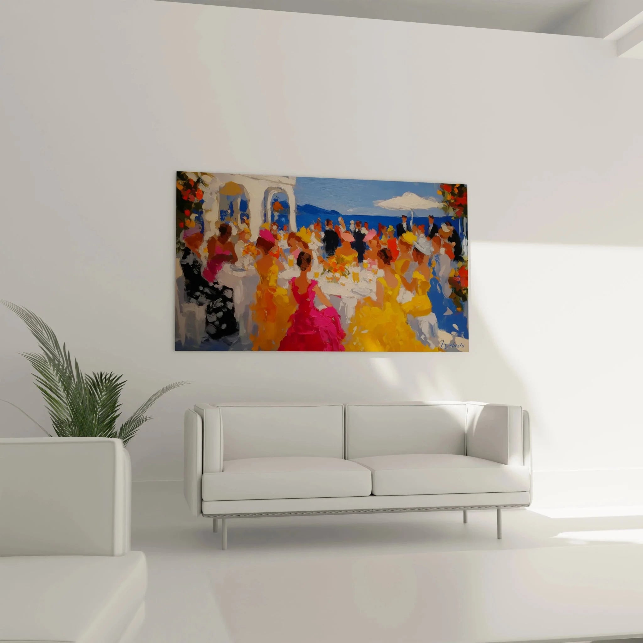 Detailansicht impressionistisches Wandbild mediterrane Terrasse, leuchtende Farben und lockere Pinselführung