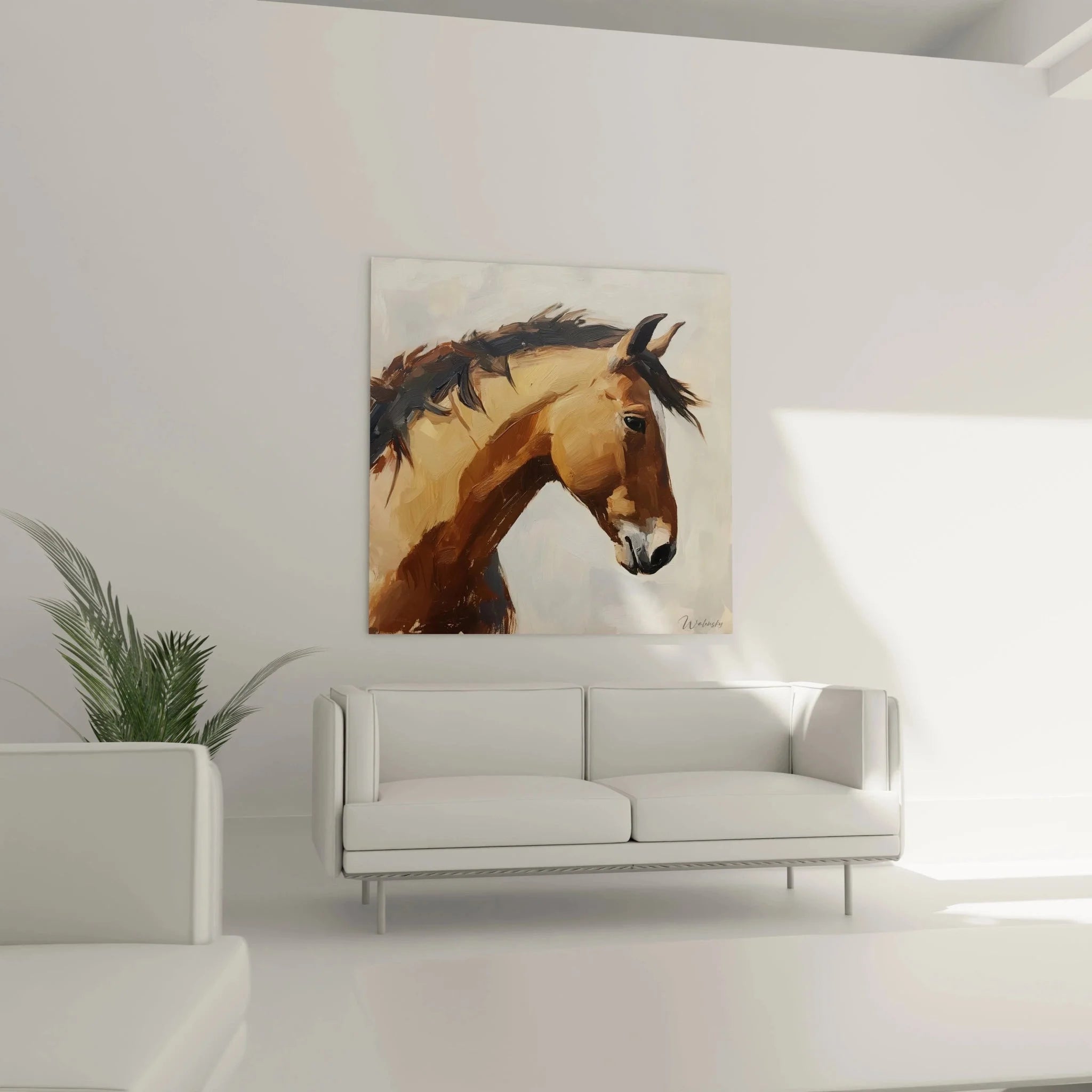 Detailaufnahme Wandbild Pferd braun - kunstvolle Pinselstriche und warme Brauntöne im Fokus