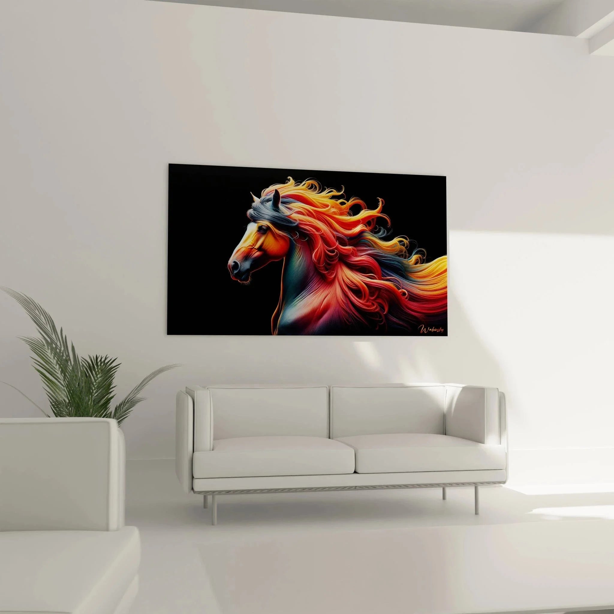 Detailansicht Wandbild Pferd mit flammender Mähne - hochwertige Leinwandqualität sichtbar