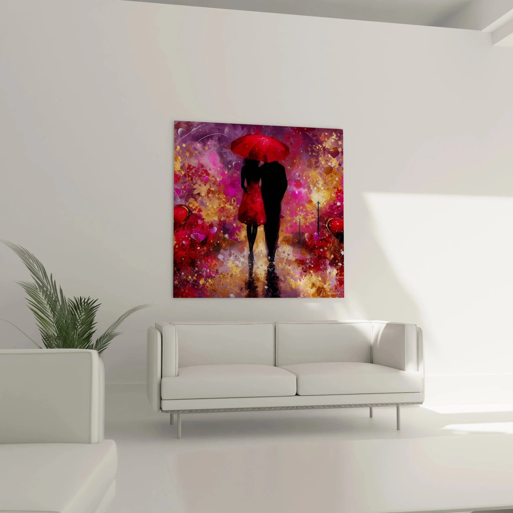 Detailansicht Wandbild romantische Szene Paar Regenschirm - abstrakte Liebeskunst Valentinstag
