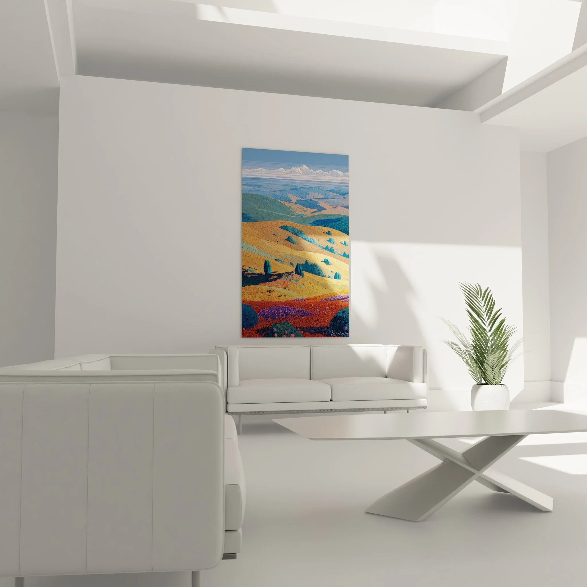 Detailansicht Wandbild toskanische Landschaft mit warmen Erdtönen und Texturen