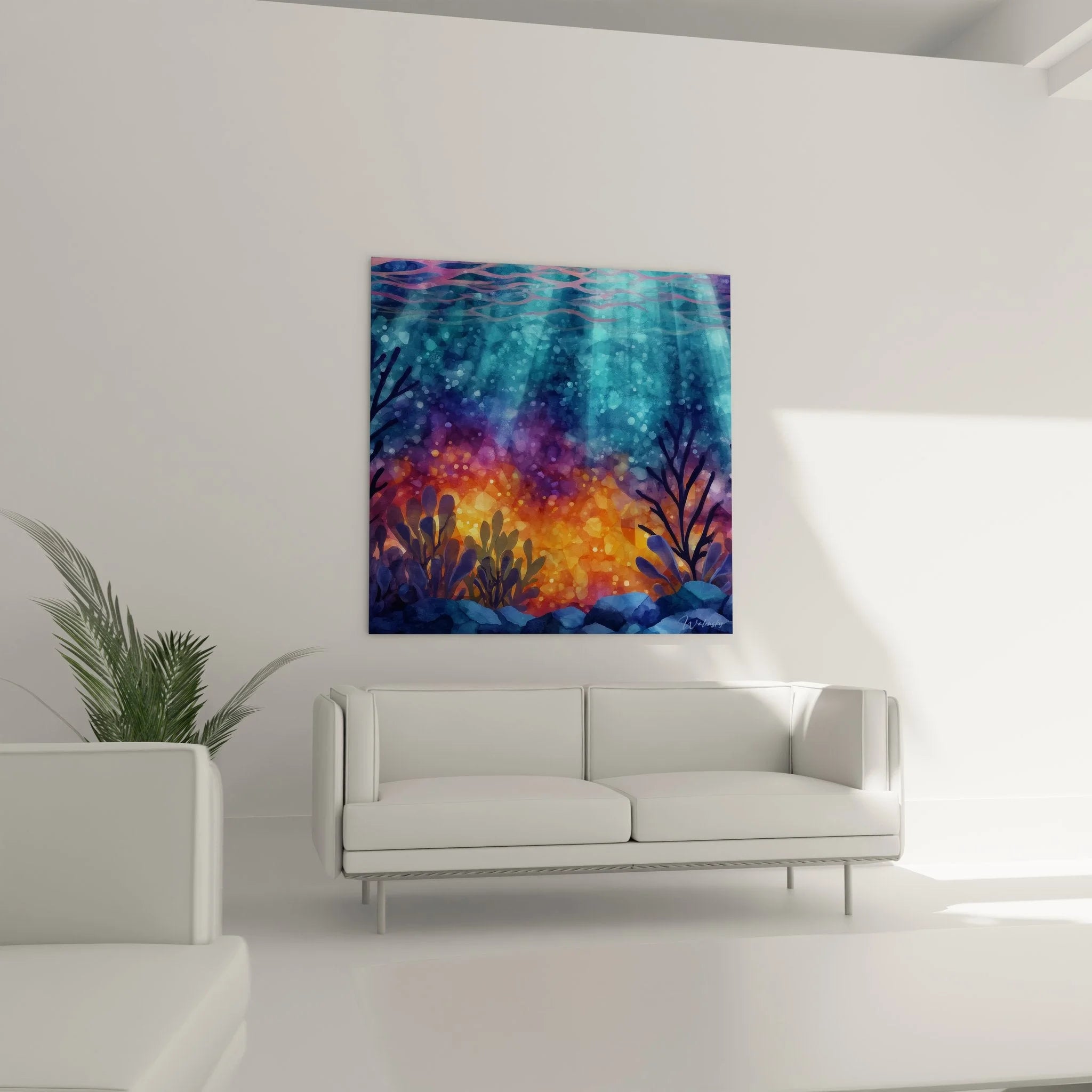 Detailansicht Wandbild Unterwasserwelt - abstrakte Korallen und Lichteffekte im Wasser