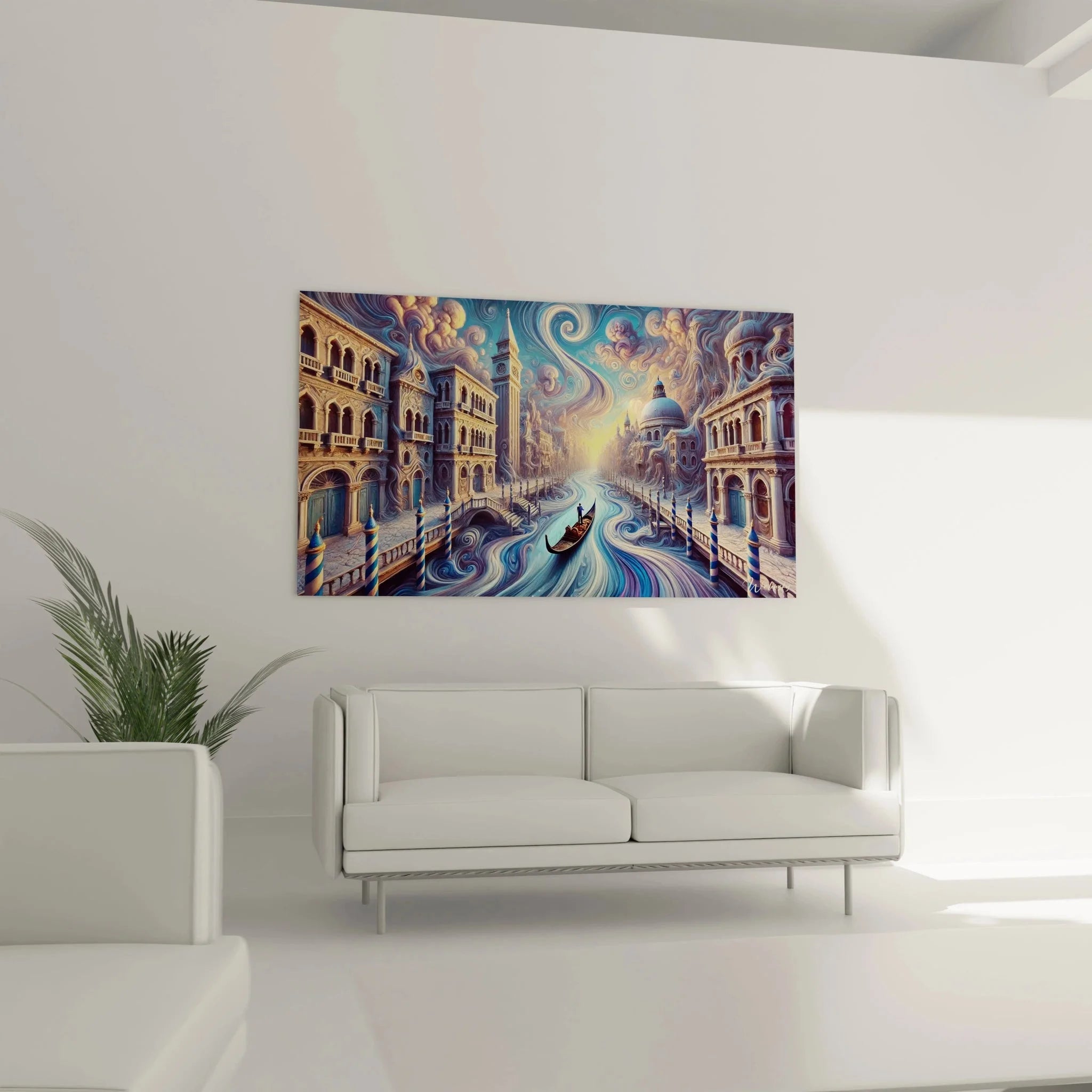 Detailansicht Wandbild Venezianische Architektur mit wirbelnden Himmel im Van Gogh Stil