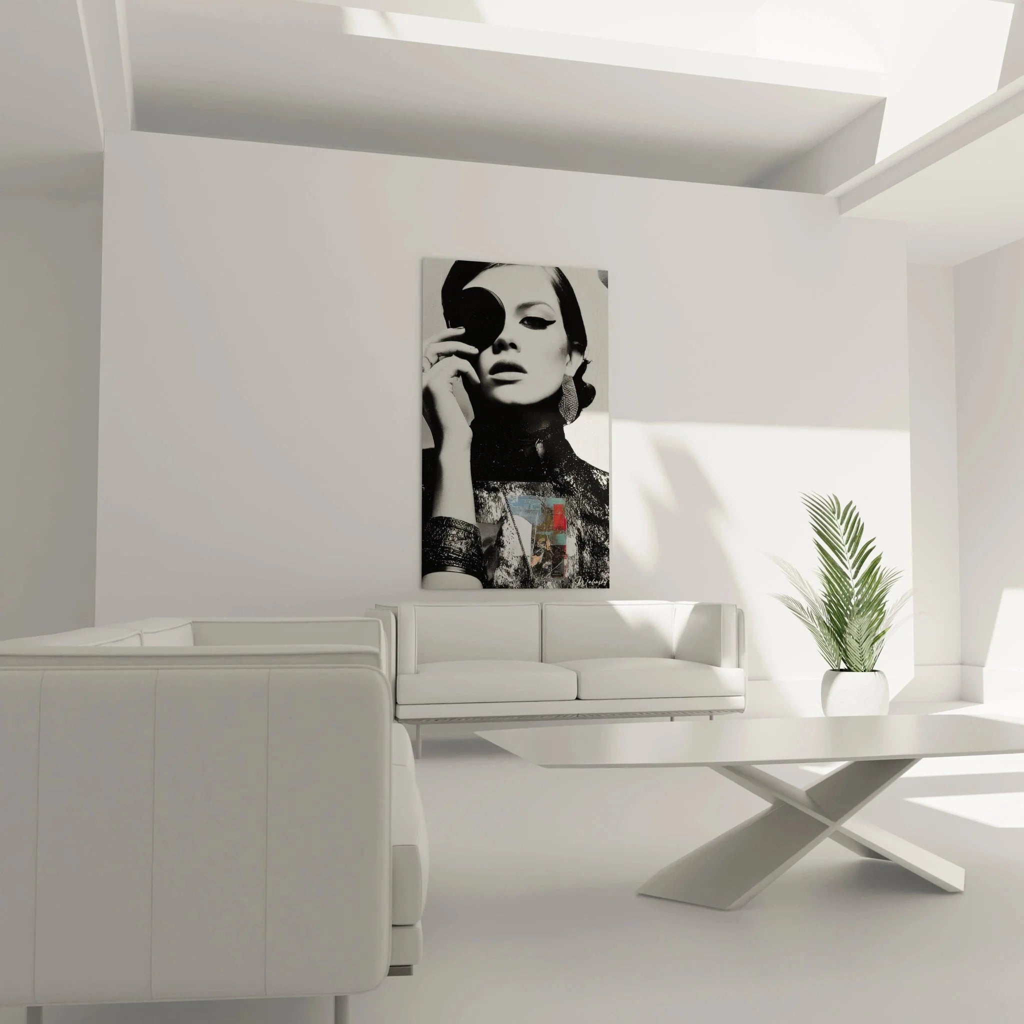 Detail Ansicht Wandbild Vintage Dame mit Spiegel, elegante Retro Mode Fotografie in Schwarz-Weiß