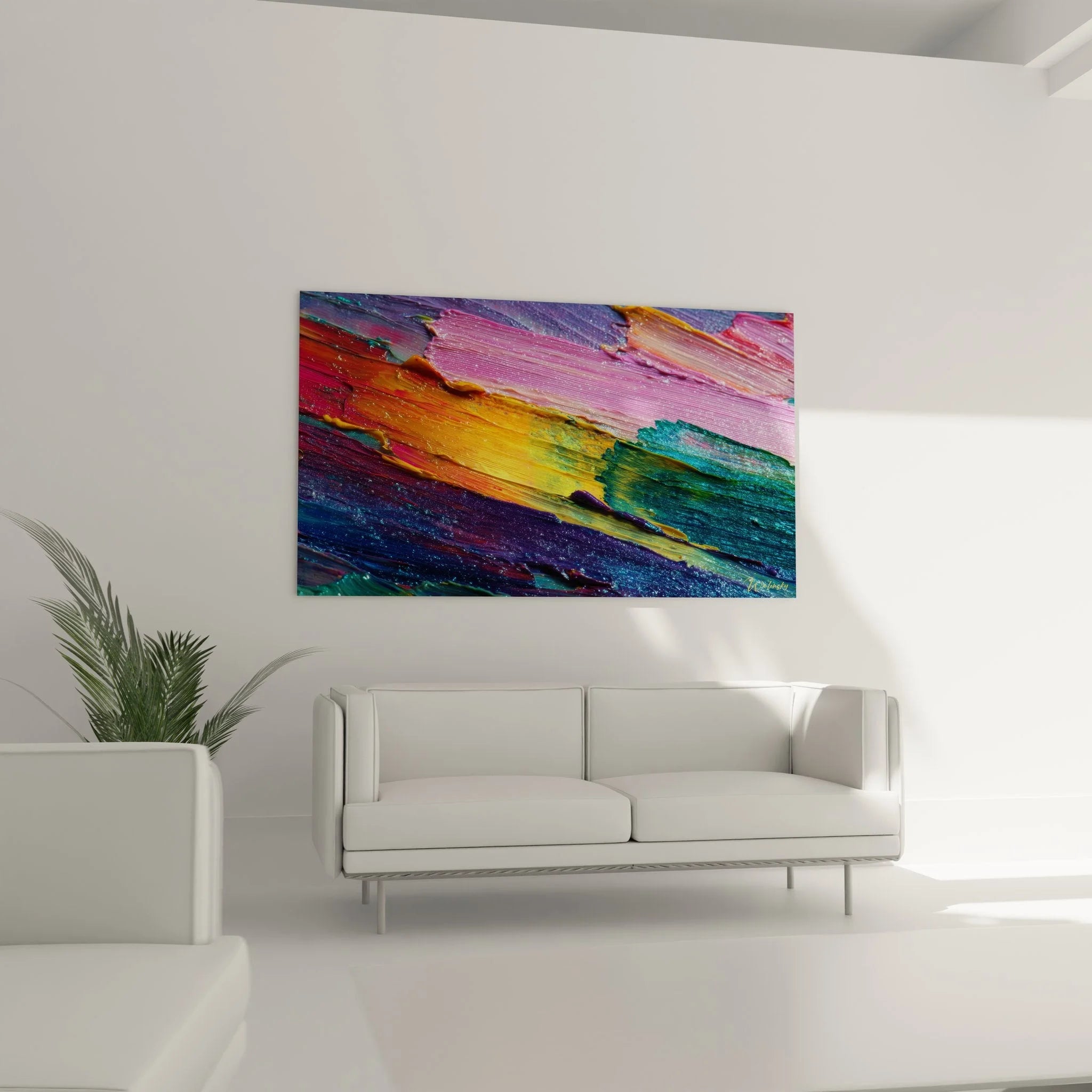 Detailansicht abstrakte Malerei mit sichtbaren Pinselstrichen und Farbtextur