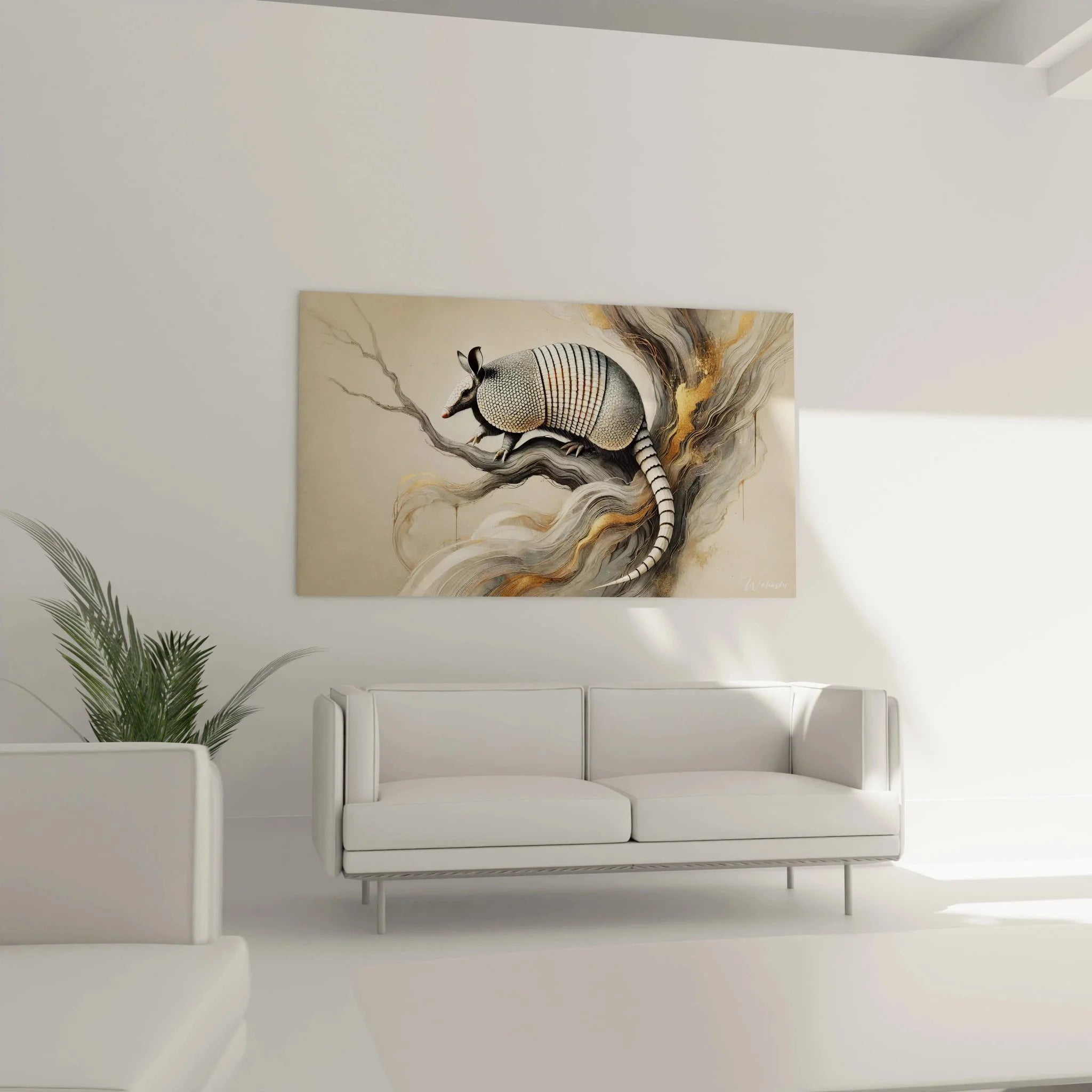 Detailansicht Gürteltier Kunstwerk mit charakteristischem Panzer und segmentiertem Schwanz in Nahaufnahme