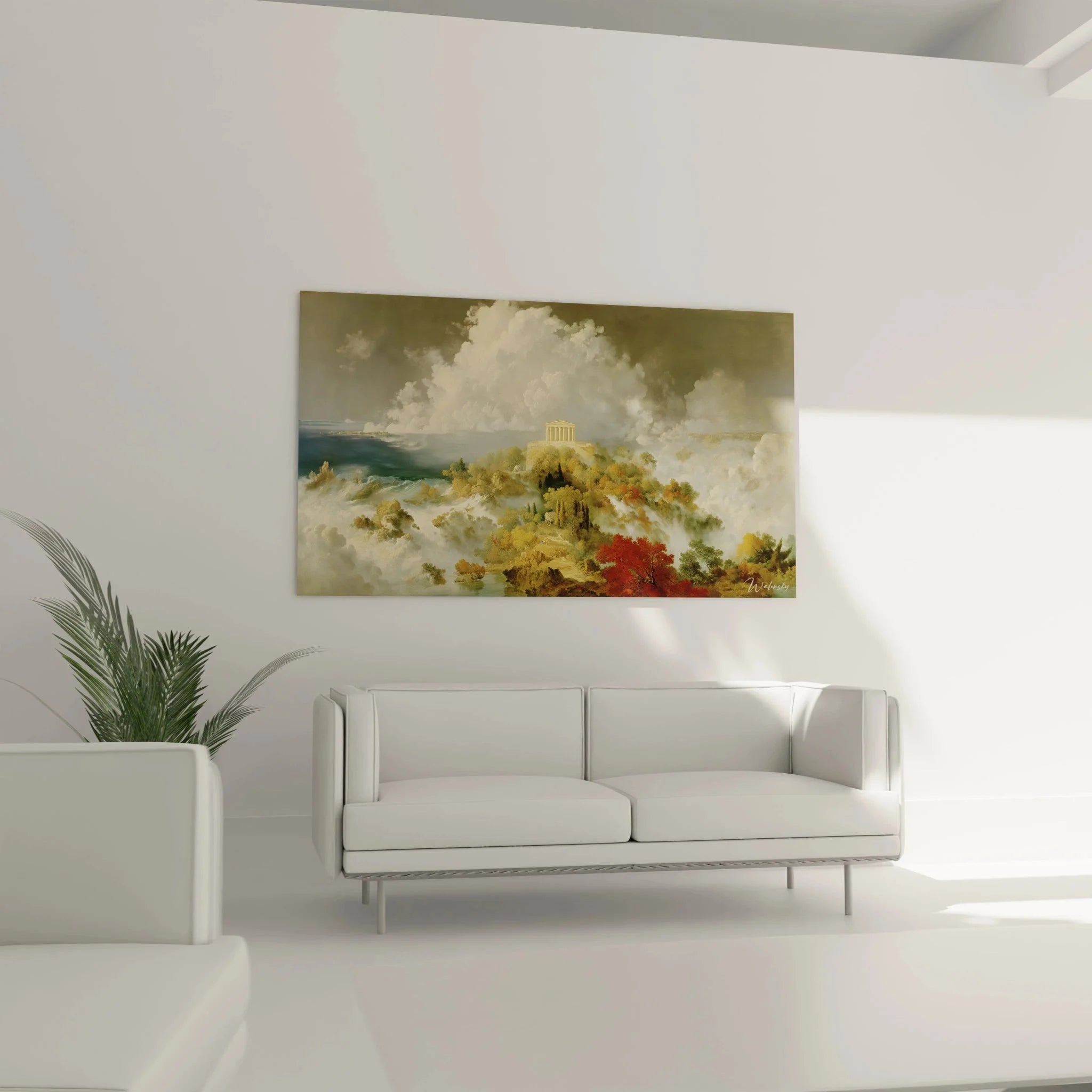 Detailansicht Wandbild klassischer Rundtempel mit dorischen Säulen - romantische Wandkunst