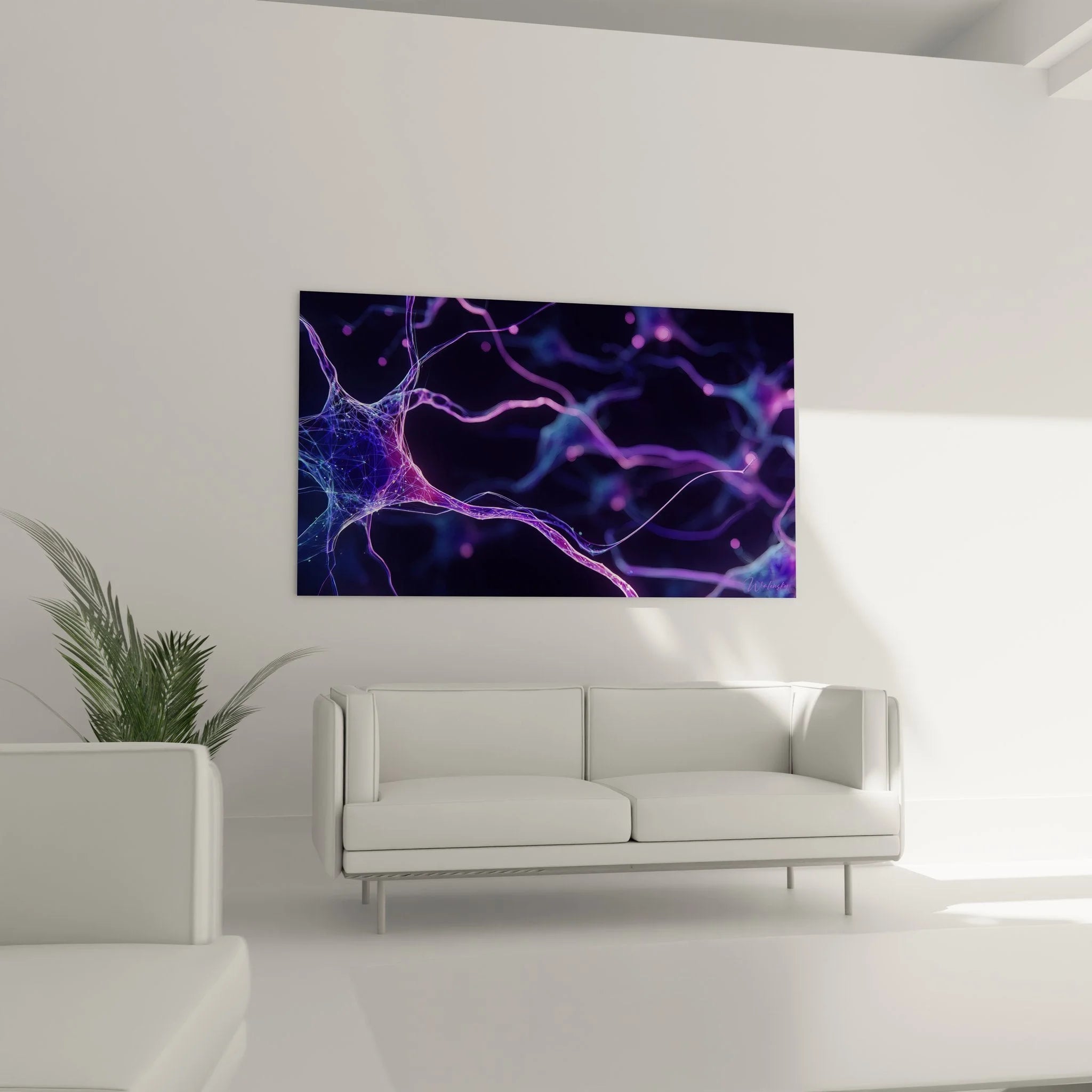 Detailansicht Wandbild Neuronen - Synaptische Verbindungen und Dendriten in leuchtenden Farben