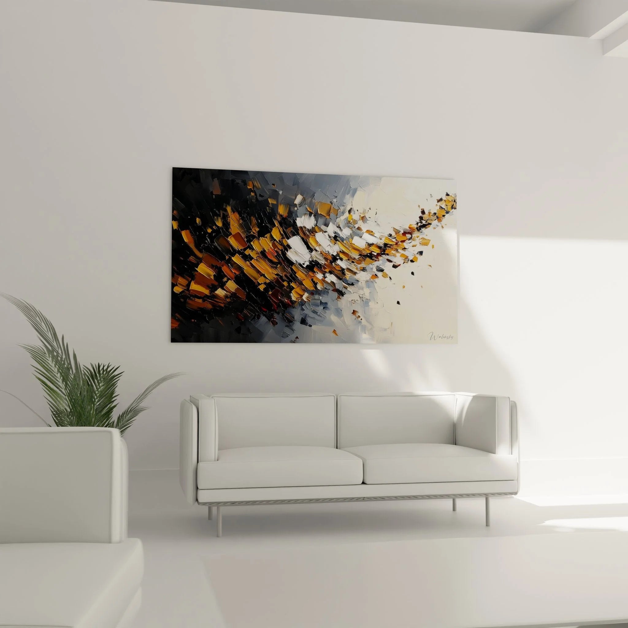 Detailansicht der Pinselstriche und Farbschichten des abstrakten Explosions-Wandbildes