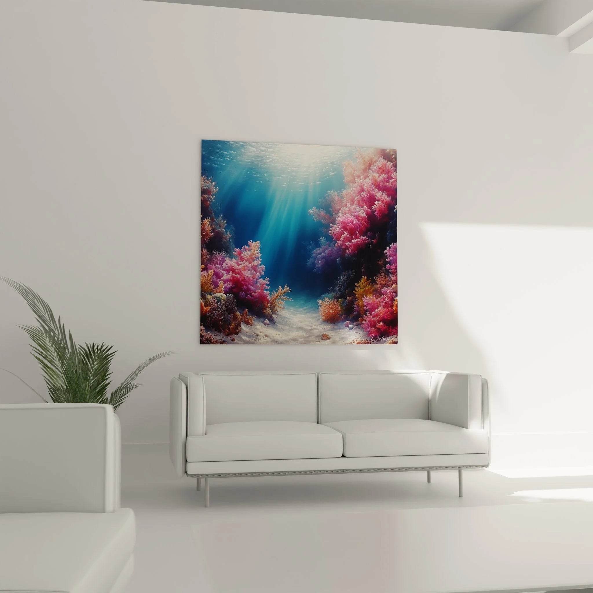 Detailansicht rosa Korallenfächer und Meeresgrund - hochwertige Unterwasser Wandkunst Nahaufnahme