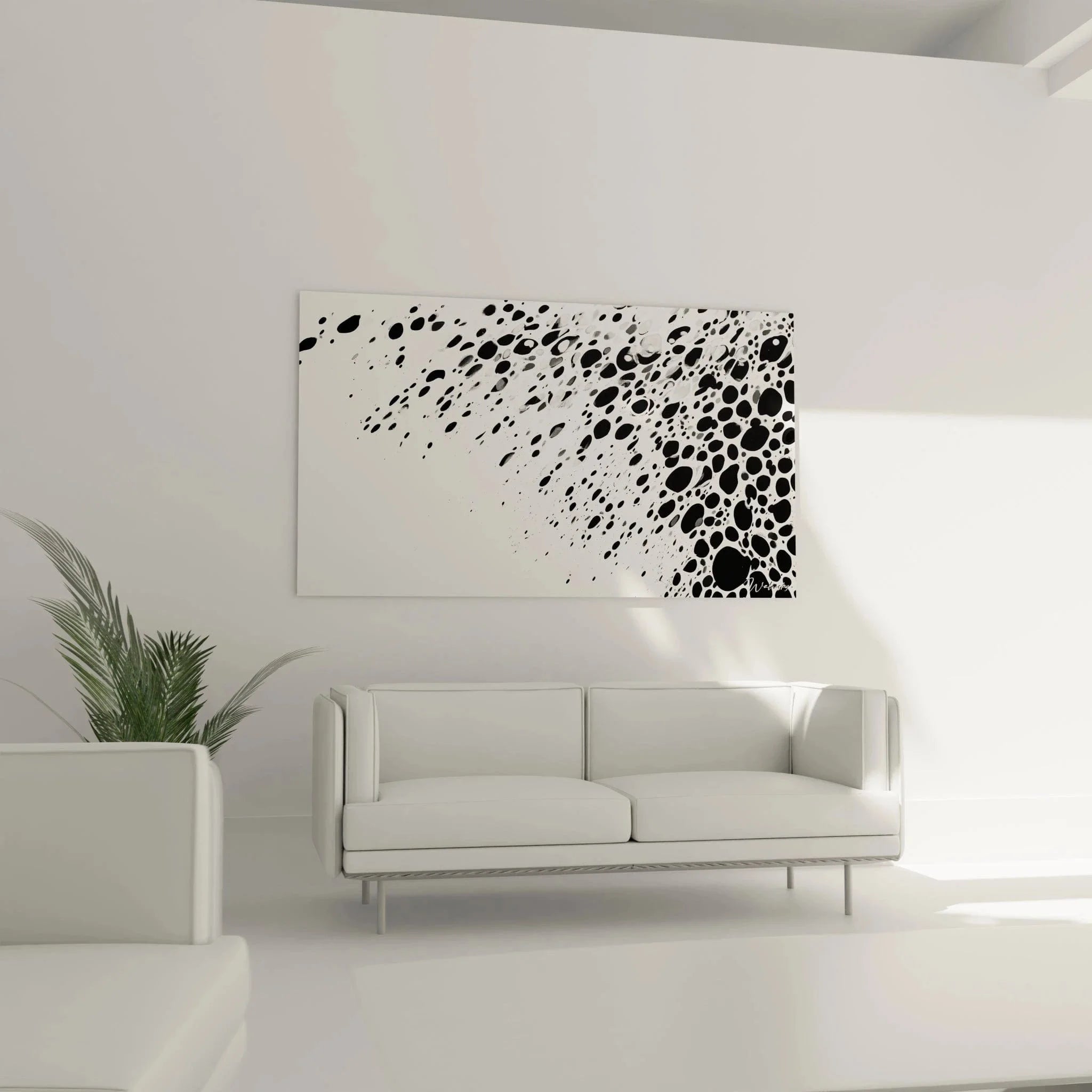 Detailaufnahme Wandbild abstrakte Punkte Schwarz-Weiß Struktur Dalmatiner Muster