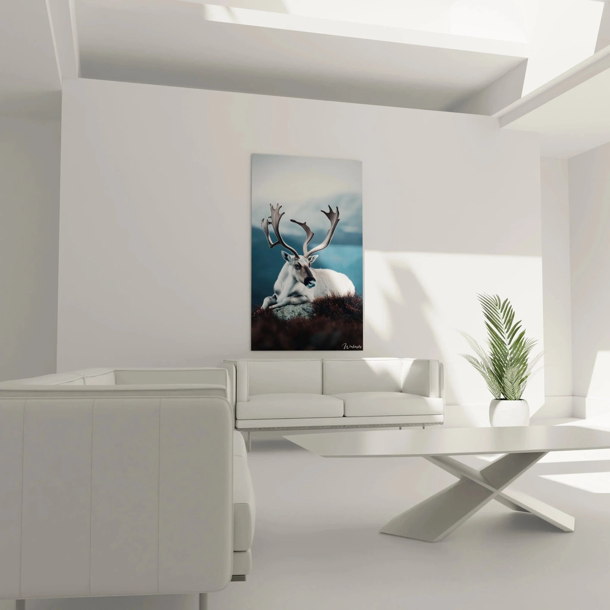 Detailansicht Wandbild Rentier Kopf mit majestätischem Geweih - Premium Leinwandbild Nahaufnahme