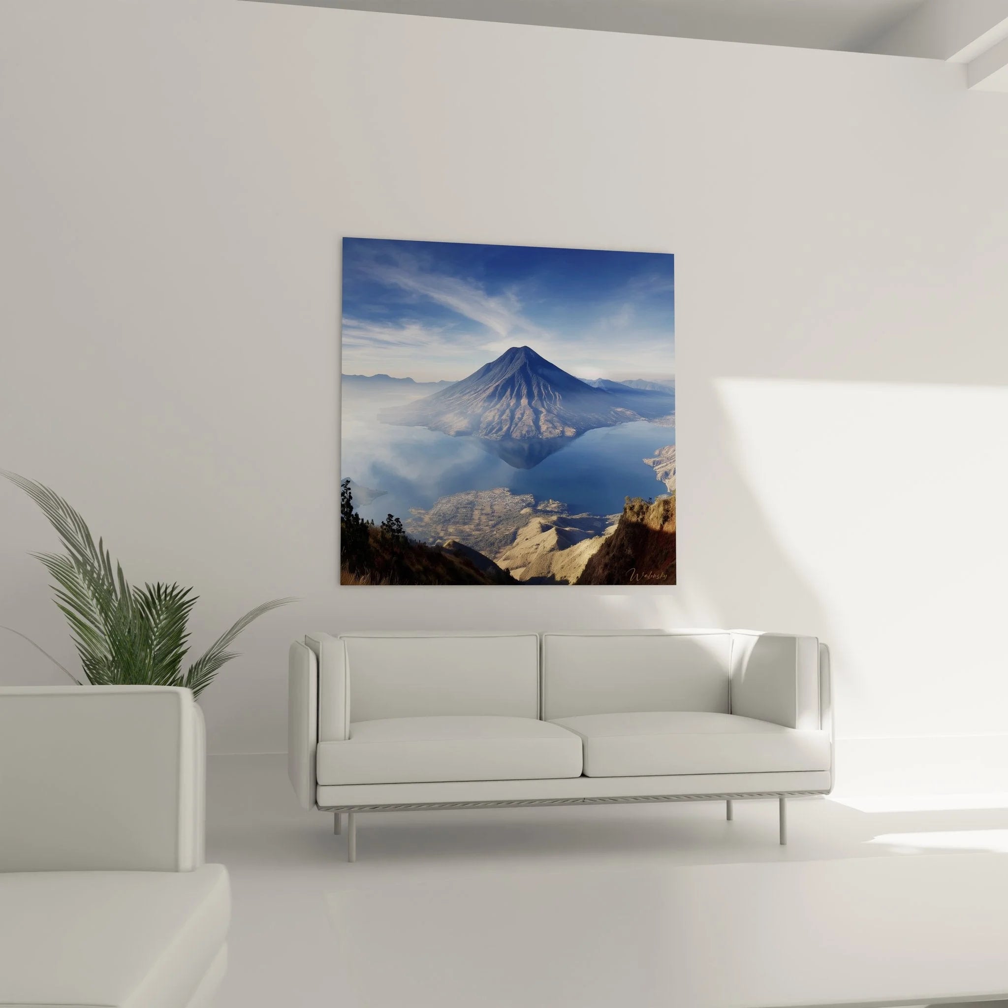 Detailansicht Wandbild Vulkan mit perfekter Spiegelung im kristallklaren Bergsee